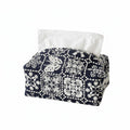 Anna-Kaci Embroidered Fabric Tissue Holder with Patchwork Pattern Design