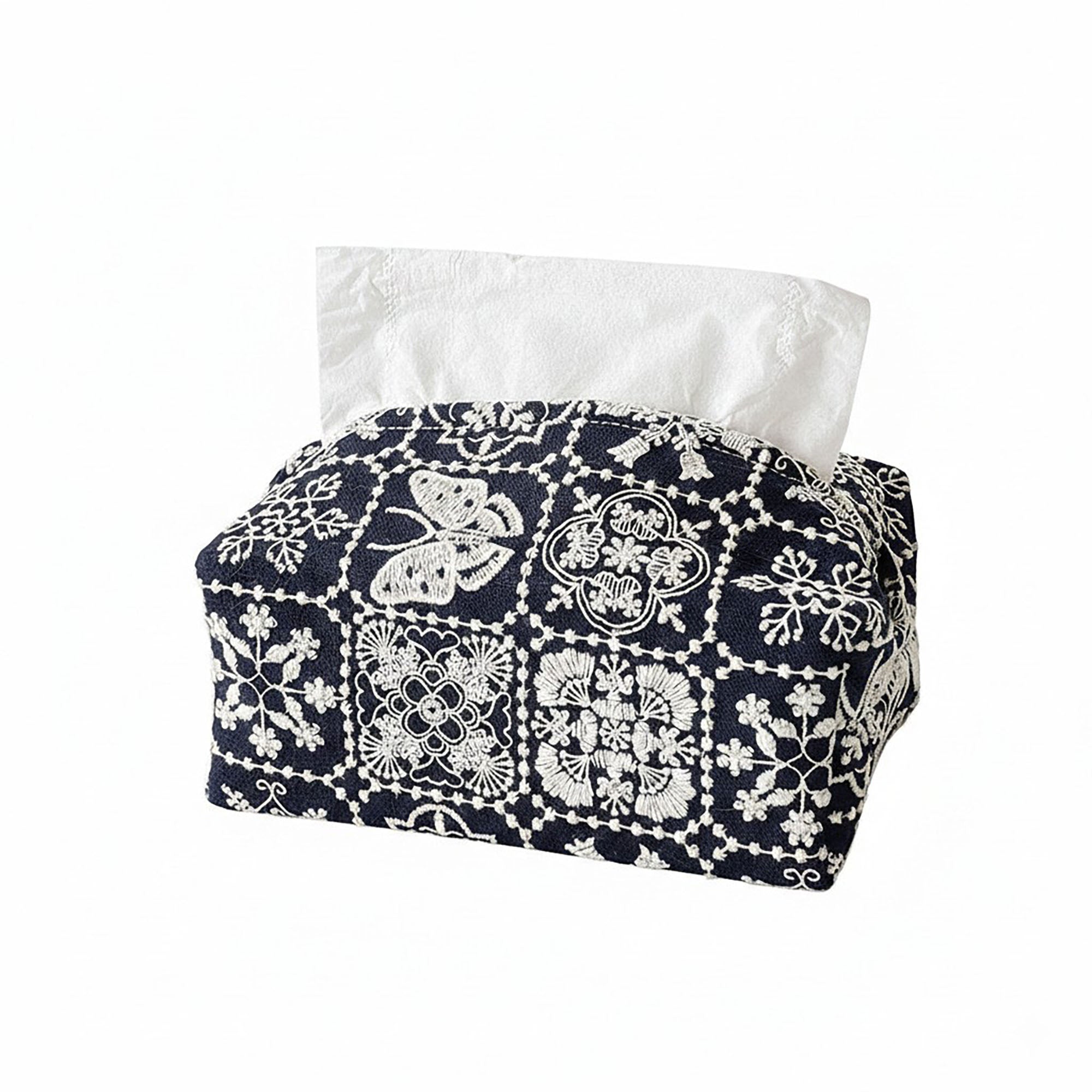 Anna-Kaci Embroidered Fabric Tissue Holder with Patchwork Pattern Design