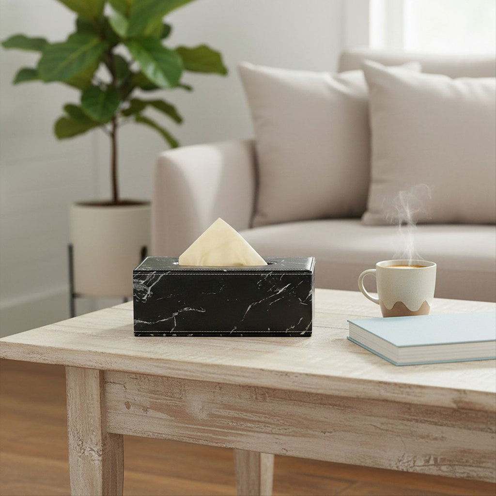 Anna-Kaci Faux Marble Leatherette Tissue Holder Rectangular Box Cover