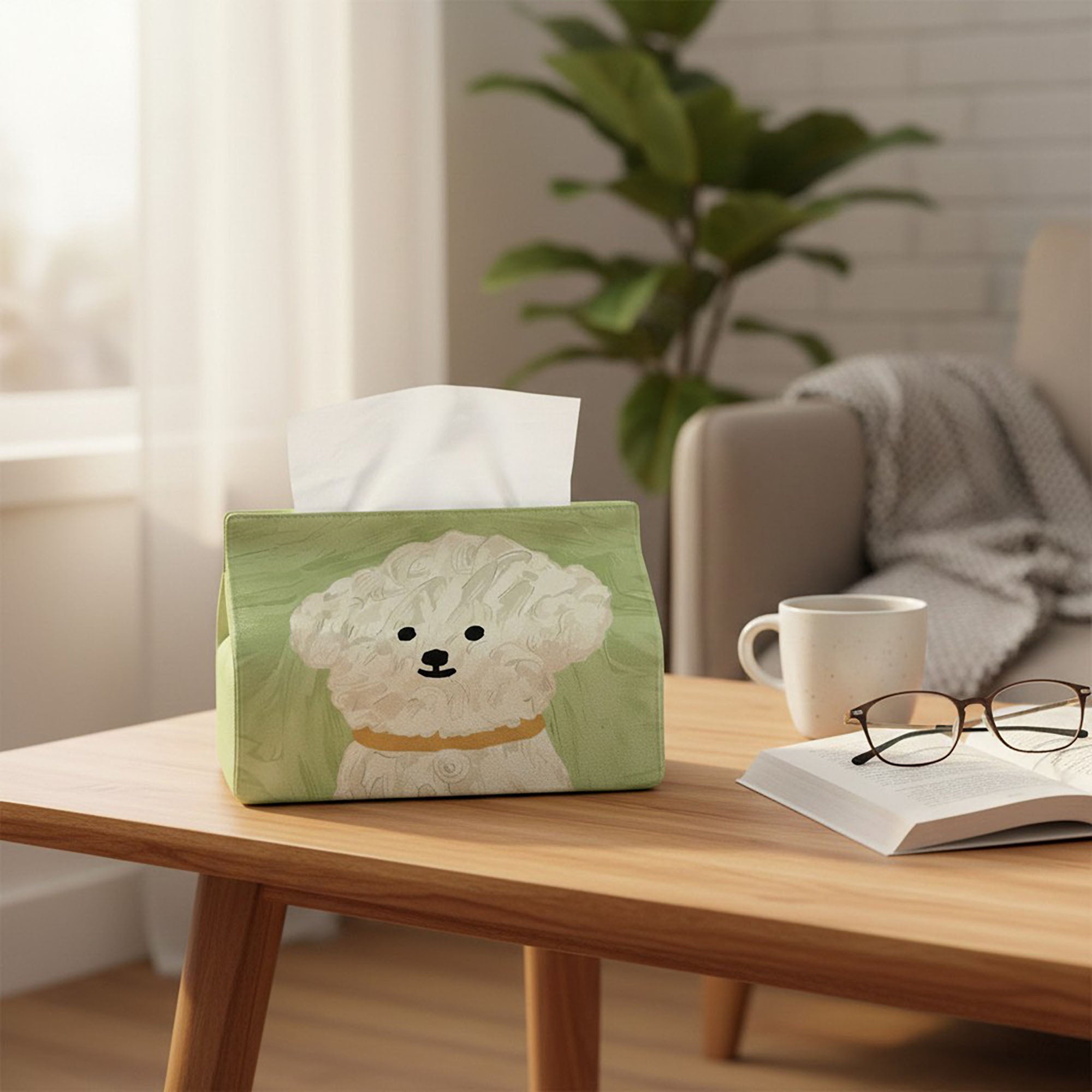 Anna-Kaci 3-piece Illustrated Dog Fabric Tissue Holder Decorative Soft Cover