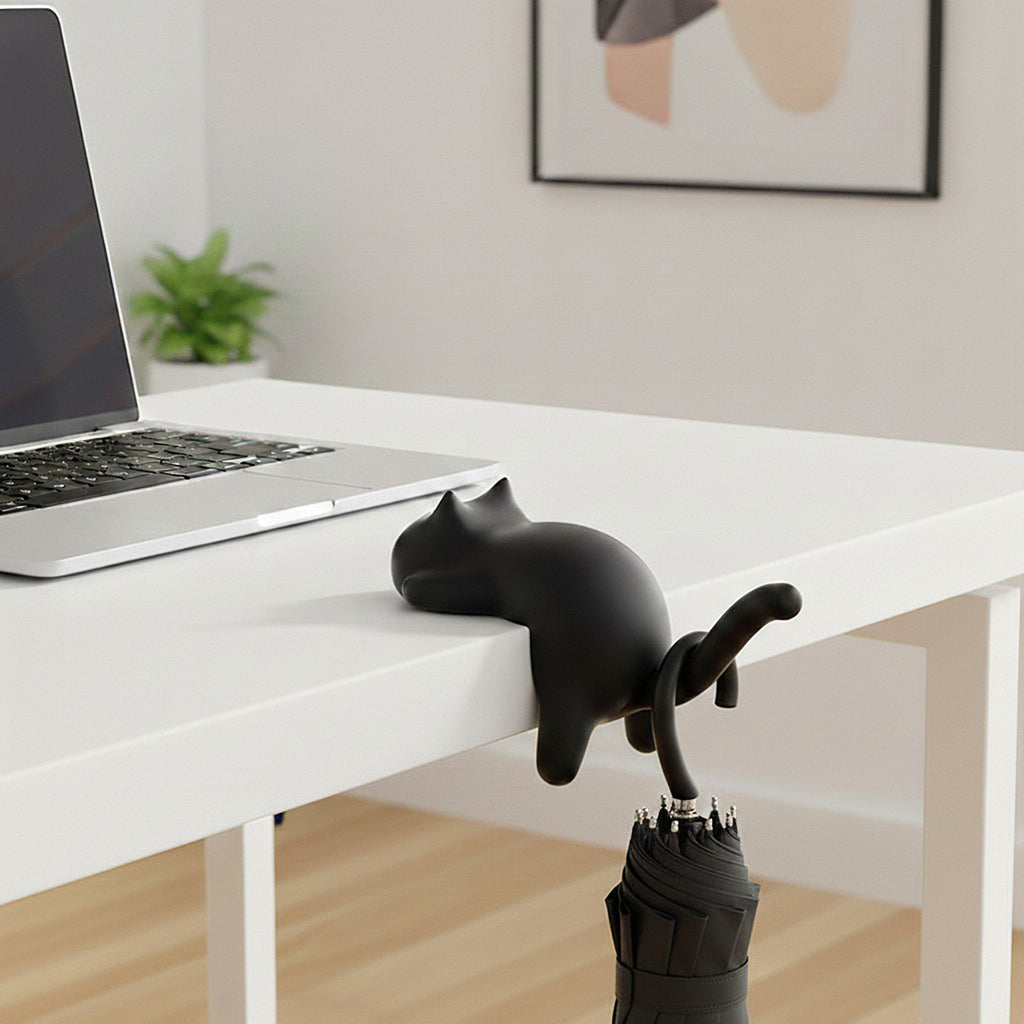 Anna-Kaci 3-Piece Desk Edge Bag Hook with Cat-Shaped Design and Protective Non-Slip Surface