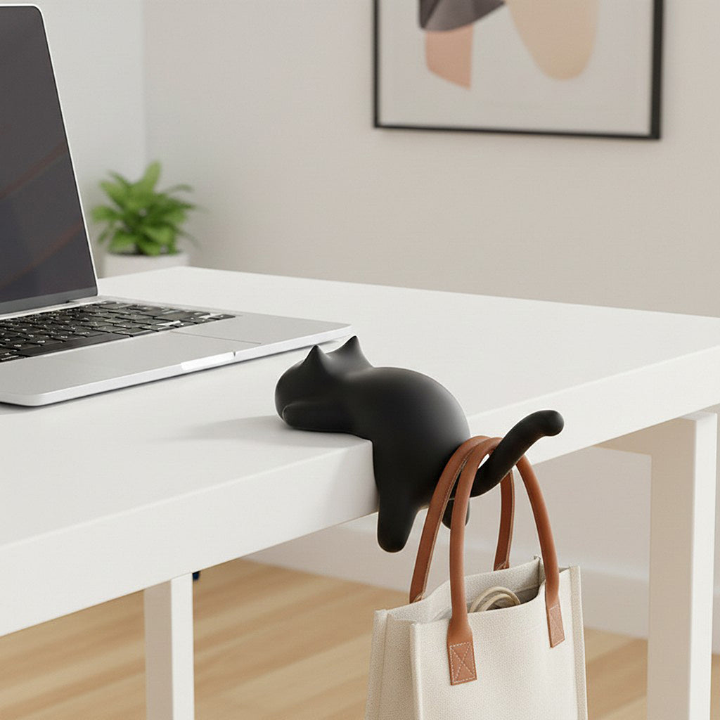 Anna-Kaci 3-Piece Desk Edge Bag Hook with Cat-Shaped Design and Protective Non-Slip Surface