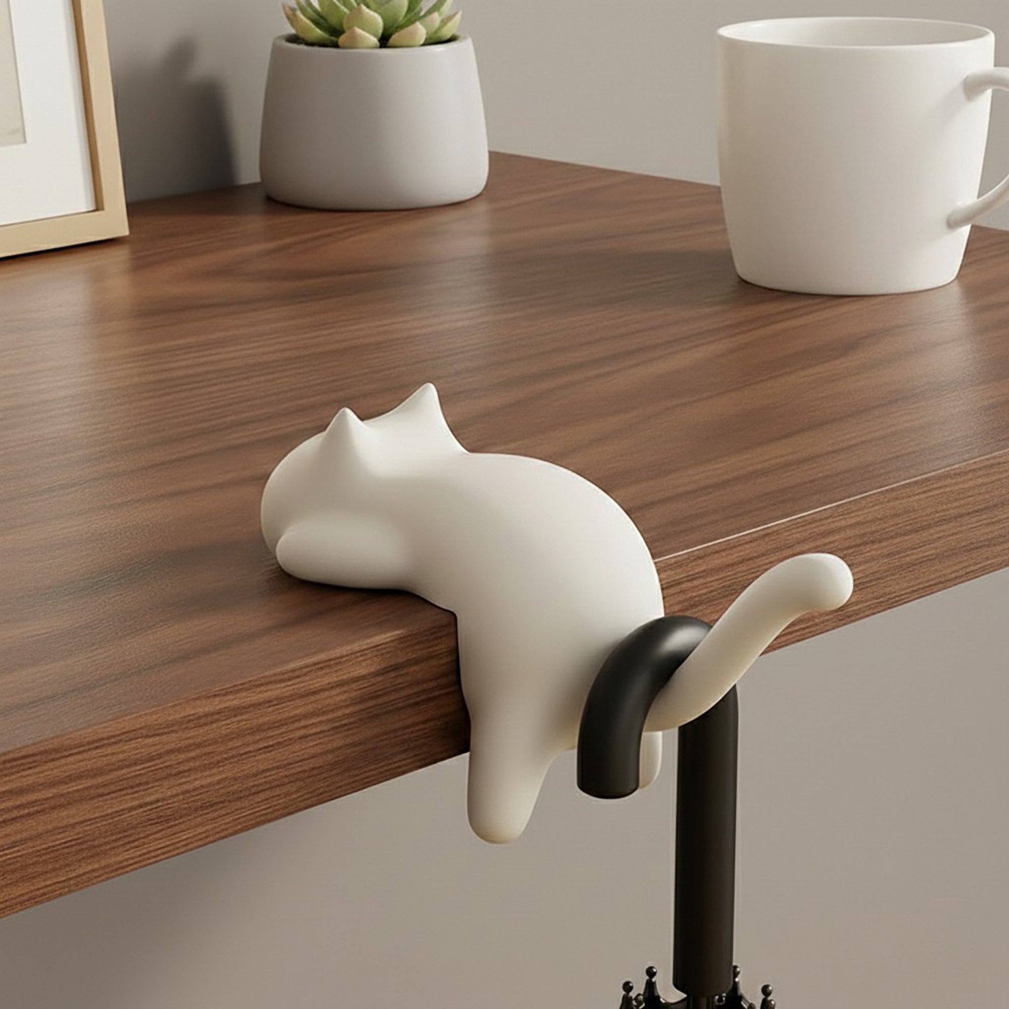 Anna-Kaci 3-Piece Desk Edge Bag Hook with Cat-Shaped Design and Protective Non-Slip Surface