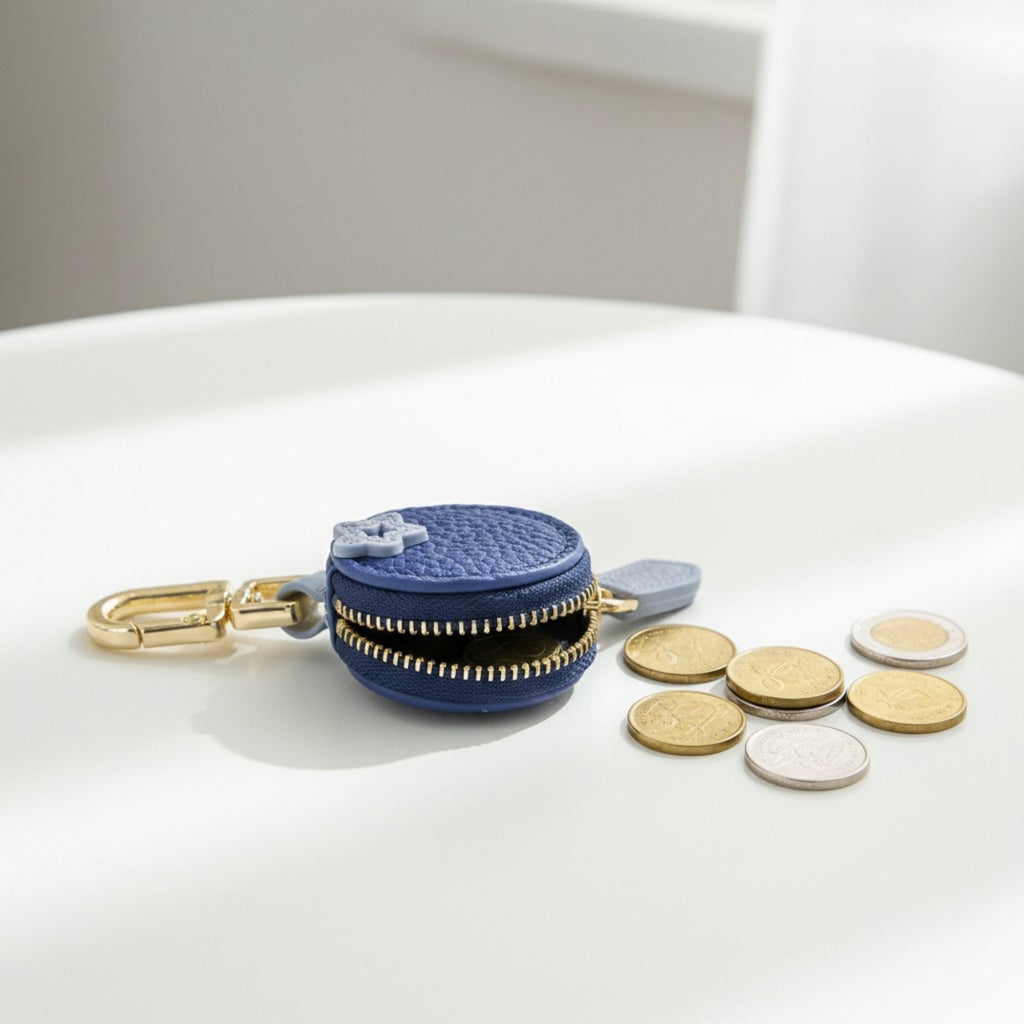 Anna-Kaci Mini Round Coin Pouch Keychain with Zipper Closure and Clip Attachment