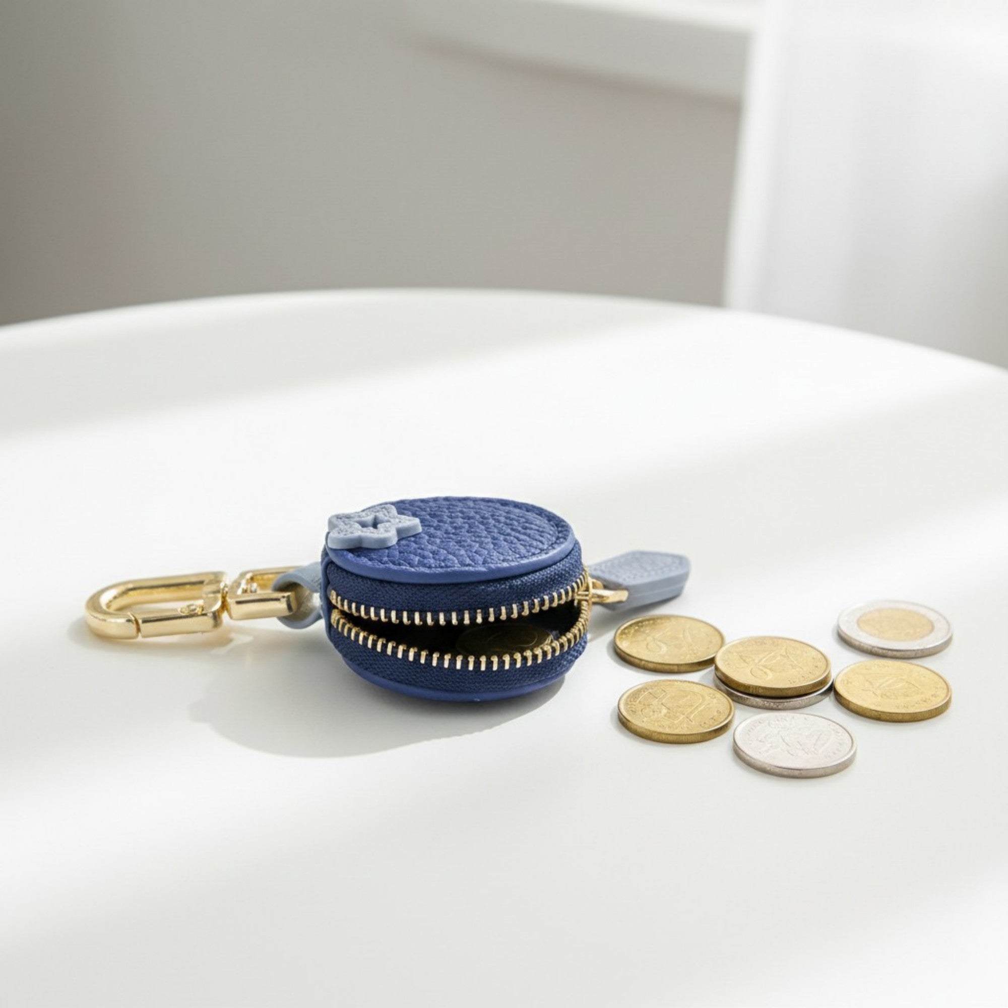 Anna-Kaci Mini Round Coin Pouch Keychain with Zipper Closure and Clip Attachment