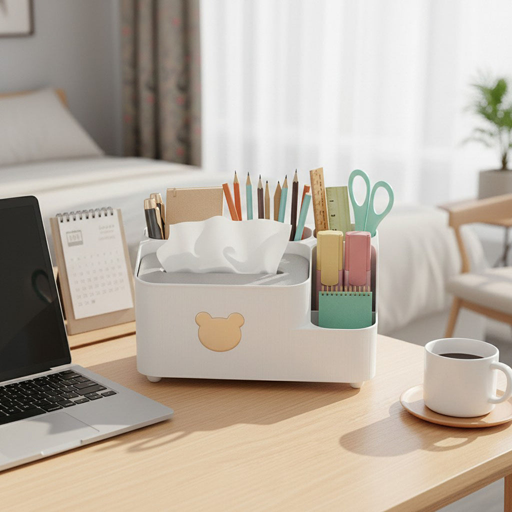 Anna-Kaci Multi-Compartment Plastic Tissue Box Organizer with Side Storage