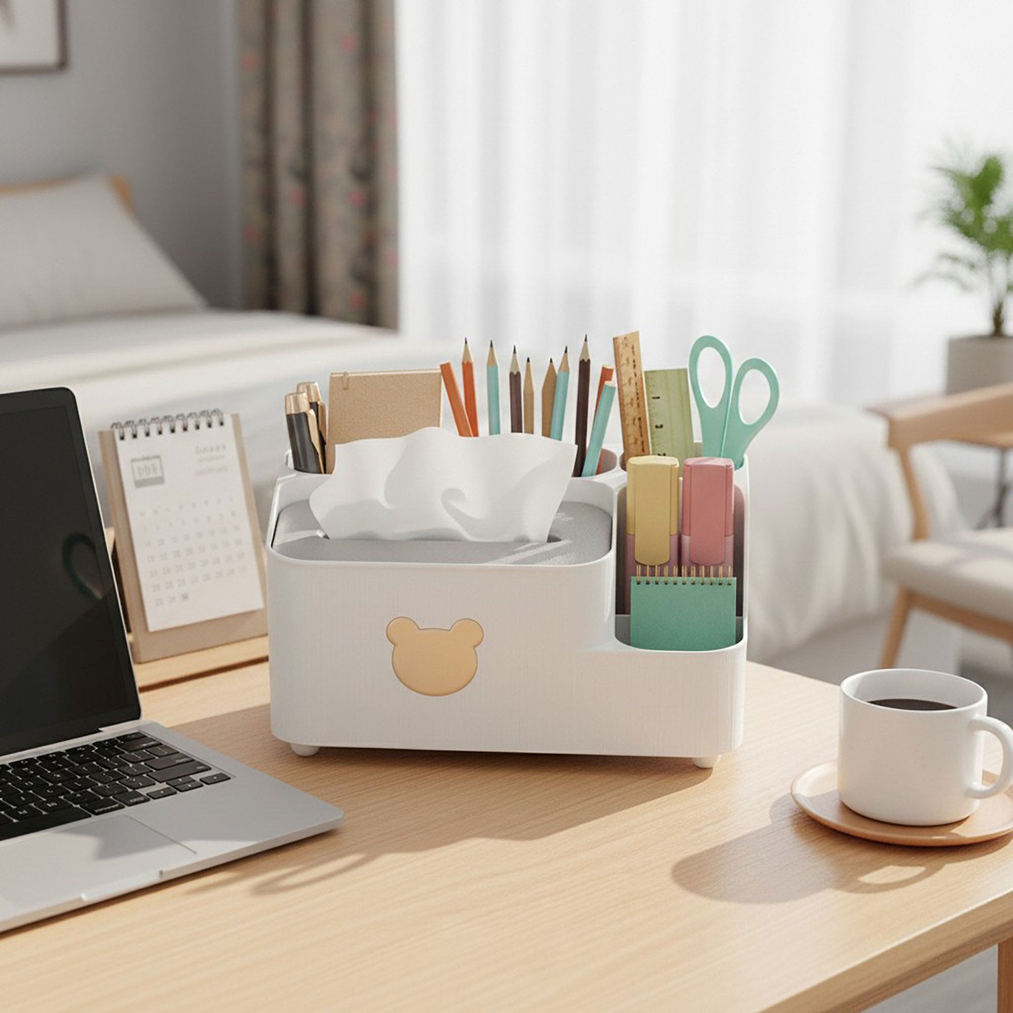 Anna-Kaci Multi-Compartment Plastic Tissue Box Organizer with Side Storage