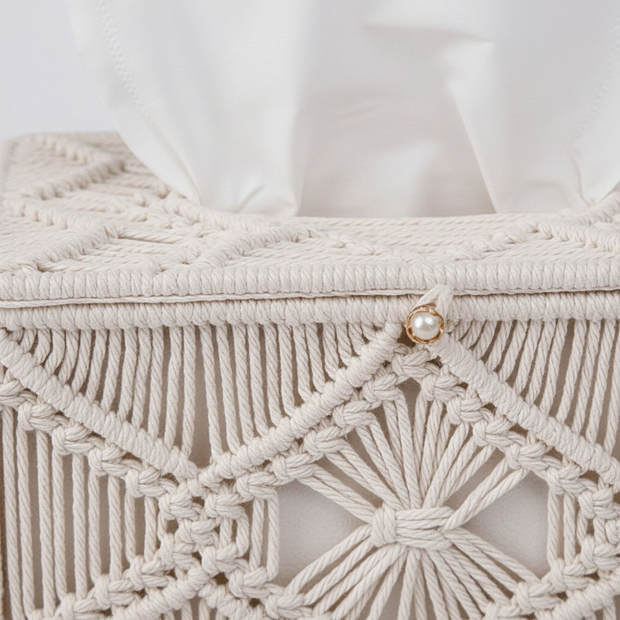 Anna-Kaci Handwoven Macrame Tissue Box Cover with Textured Geometric Design