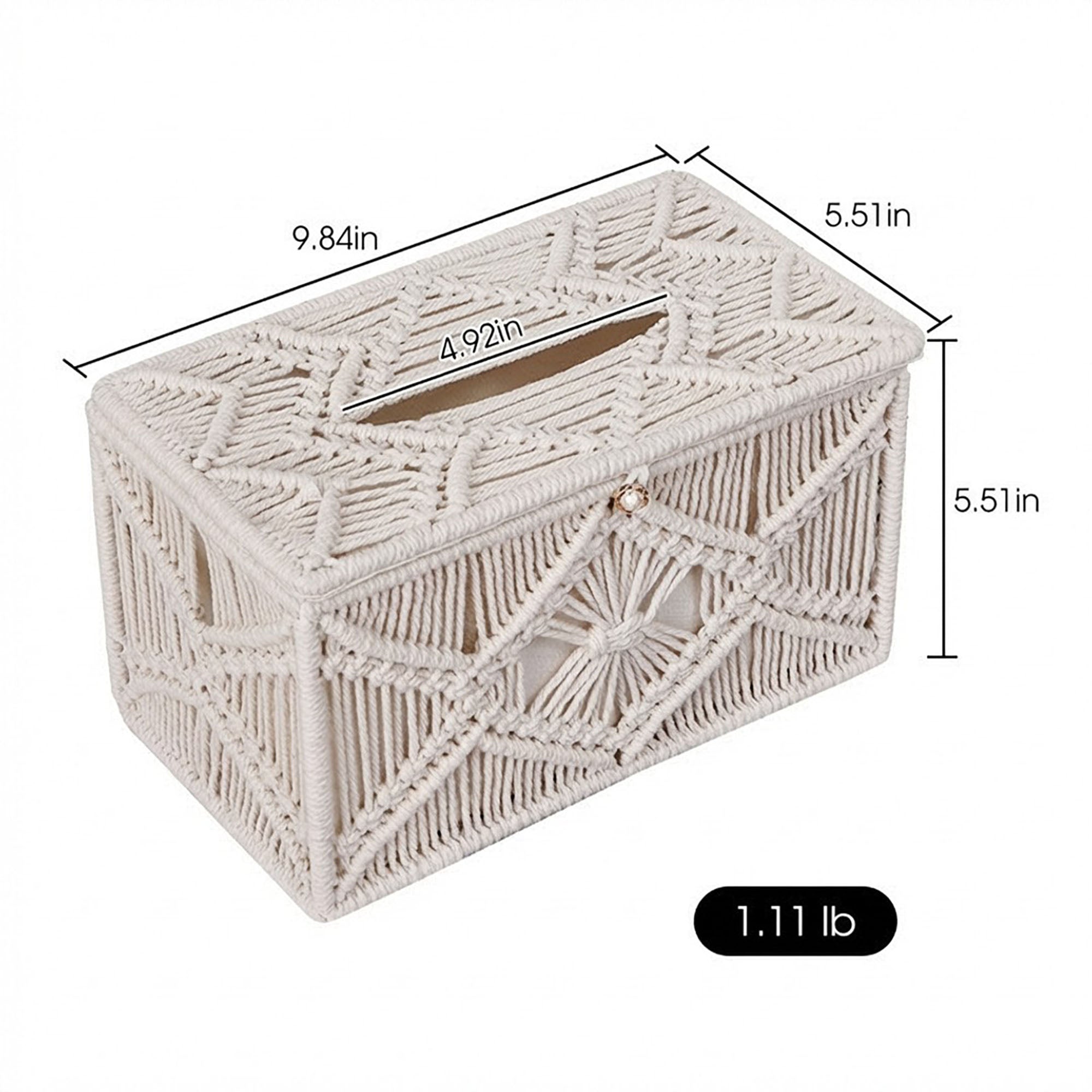Anna-Kaci Handwoven Macrame Tissue Box Cover with Textured Geometric Design
