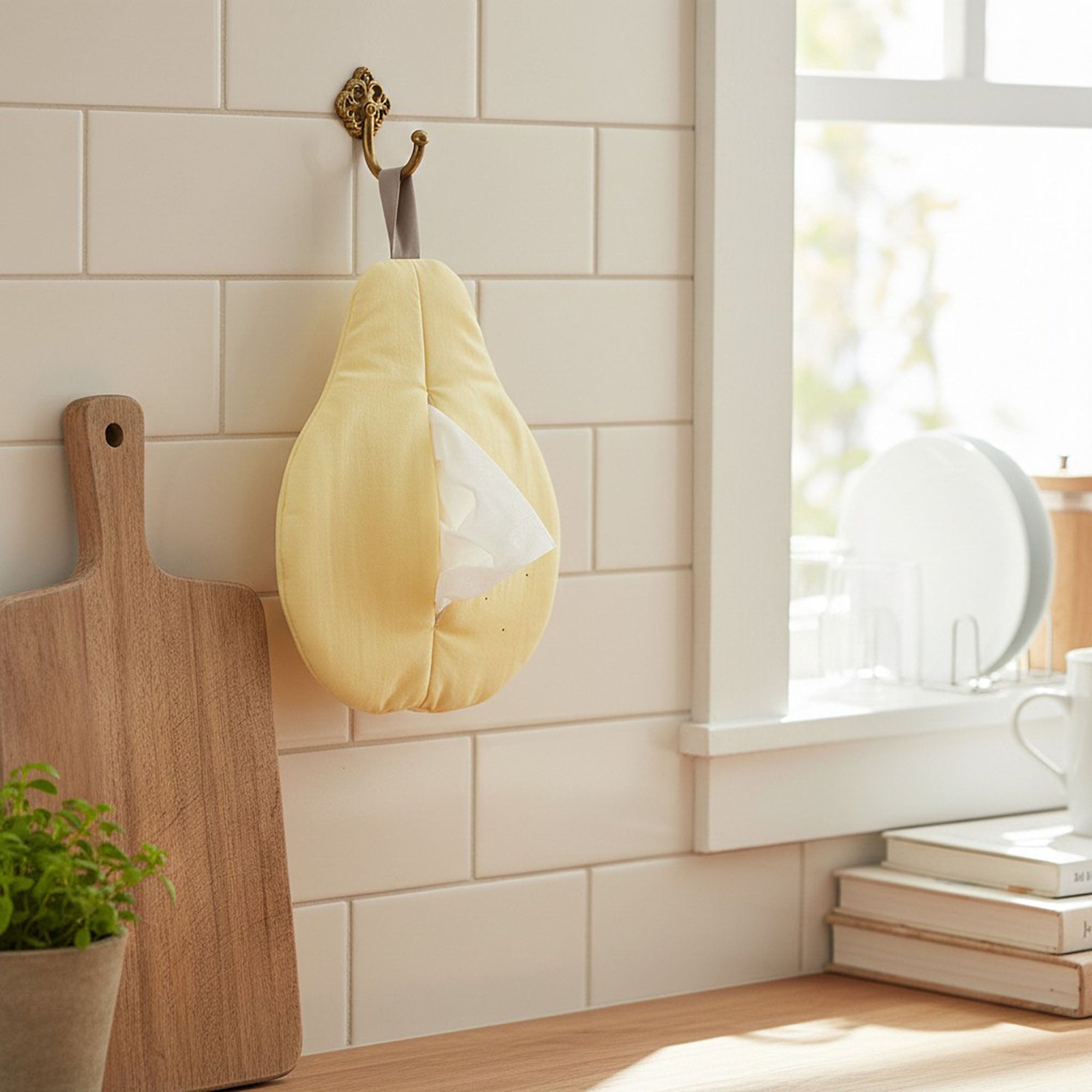 Anna-Kaci Decorative Pear Shaped Fabric Tissue Holder with Hanging Loop