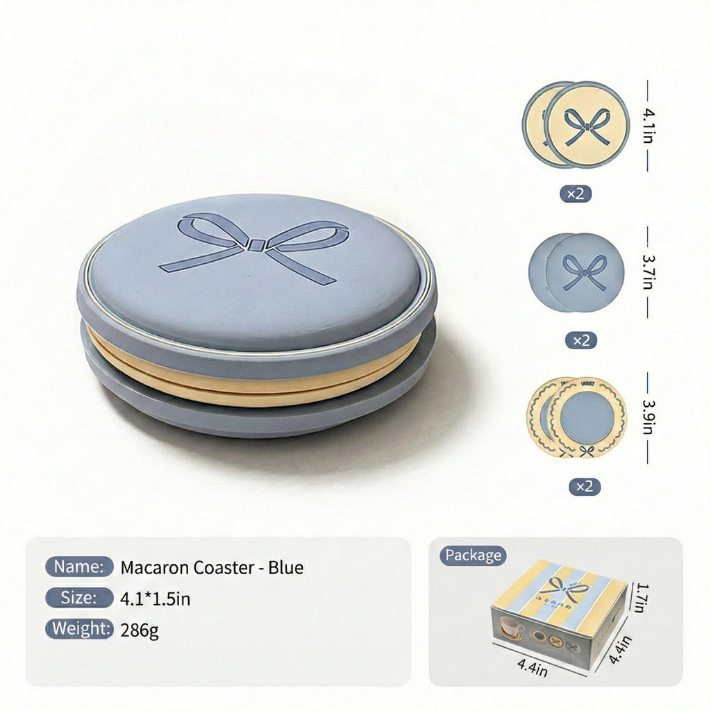 Anna-Kaci Macaron Coaster Set with Bow Design Round Table Protectors