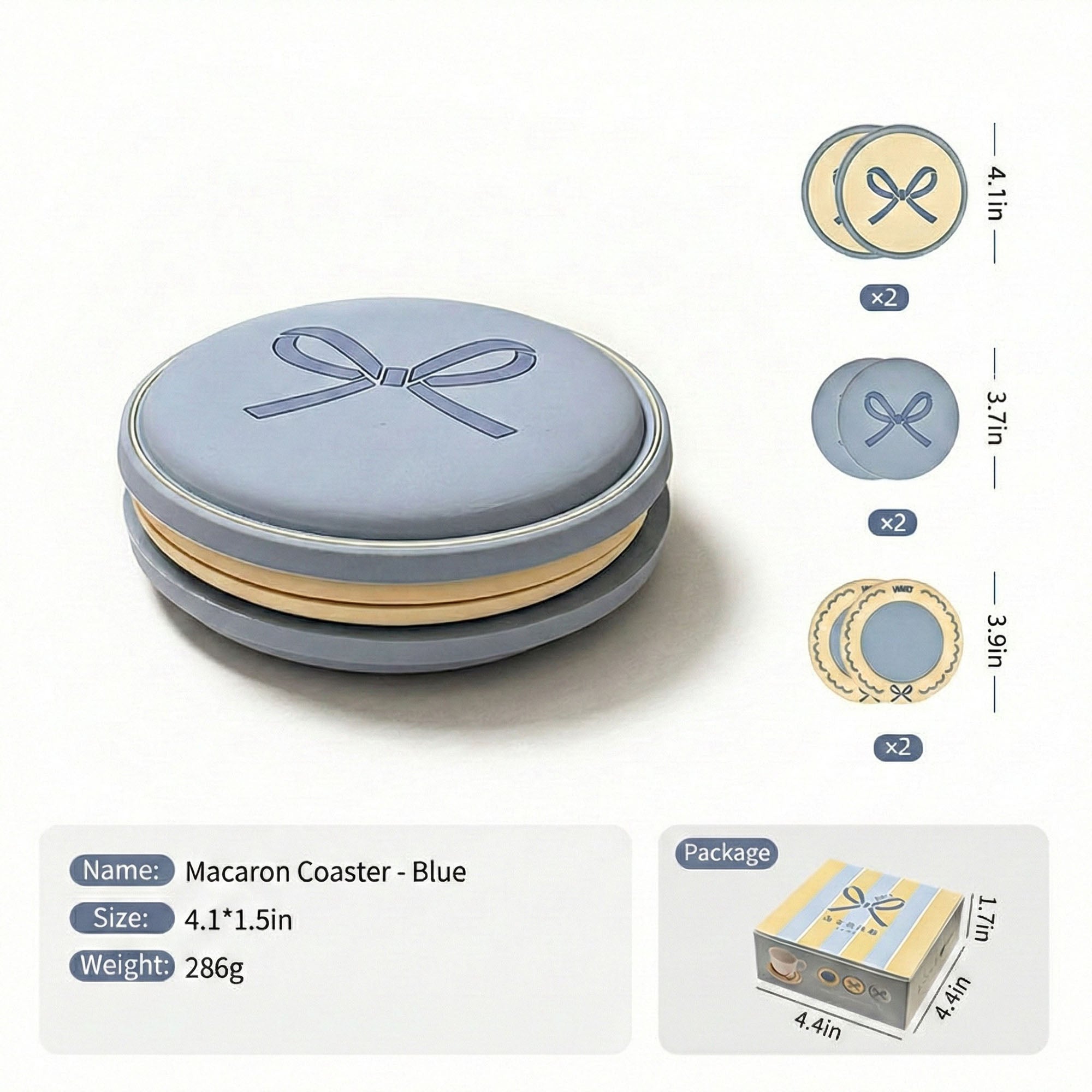 Anna-Kaci Macaron Coaster Set with Bow Design Round Table Protectors