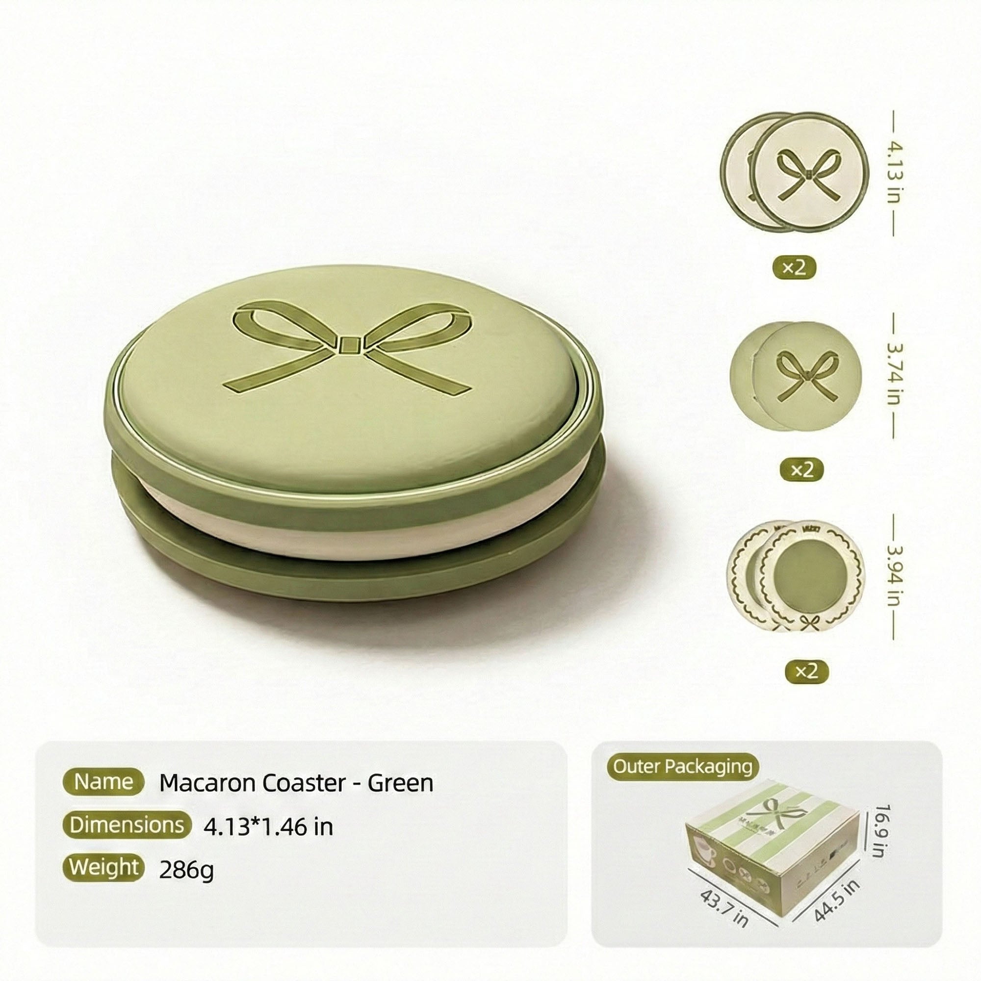Anna-Kaci Macaron Coaster Set with Bow Design Round Table Protectors