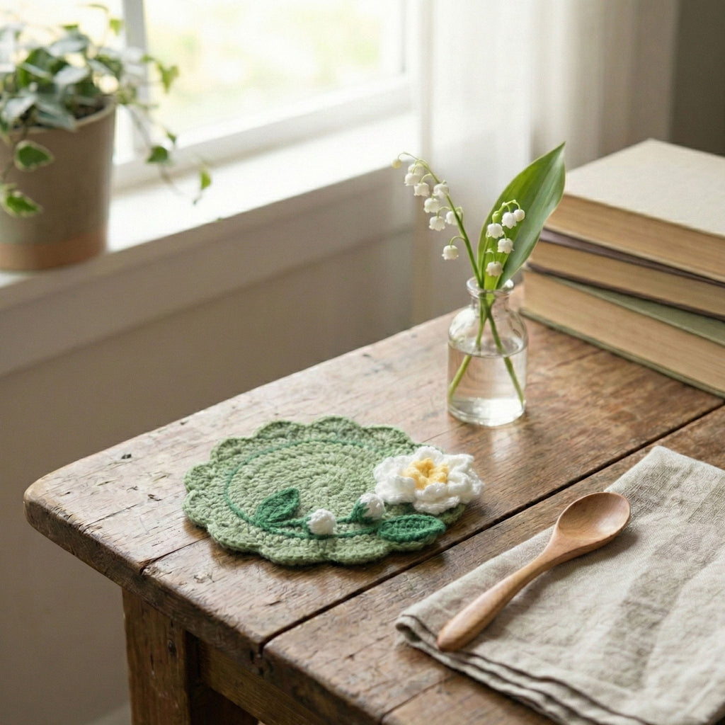 Anna-Kaci Crochet Flower Coaster Handmade Knit Table Protector