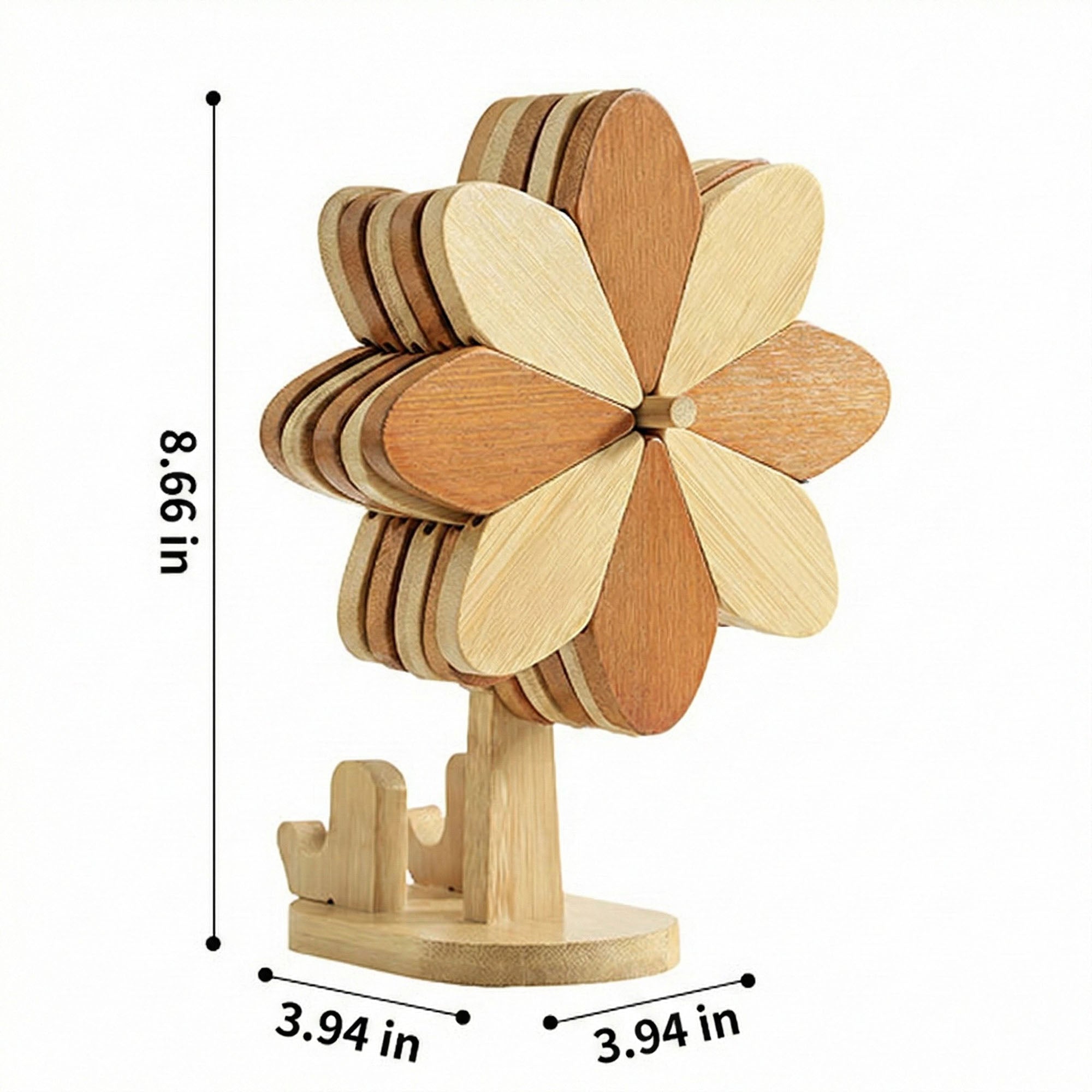 Anna-Kaci Wooden Flower Folding Coaster Set with Holder Stand