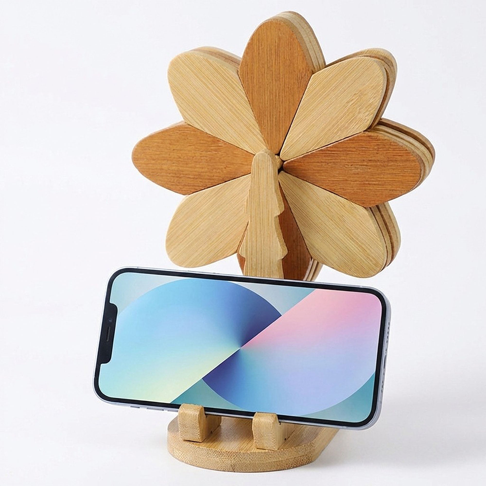 Anna-Kaci Wooden Flower Folding Coaster Set with Holder Stand