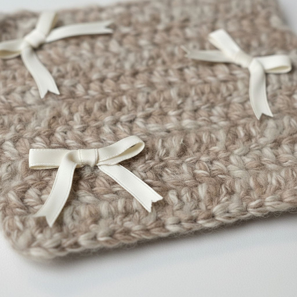 Anna-Kaci Knit Coaster with Ribbon Bow Accents Soft Table Protector