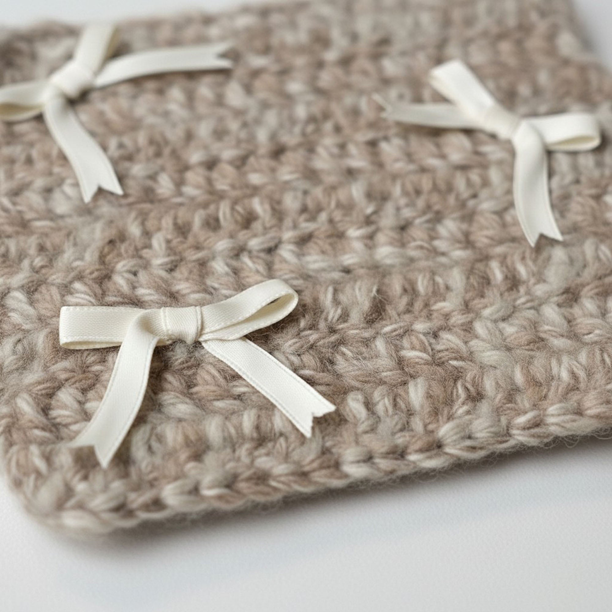 Anna-Kaci Knit Coaster with Ribbon Bow Accents Soft Table Protector