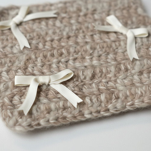 Anna-Kaci Knit Coaster with Ribbon Bow Accents Soft Table Protector