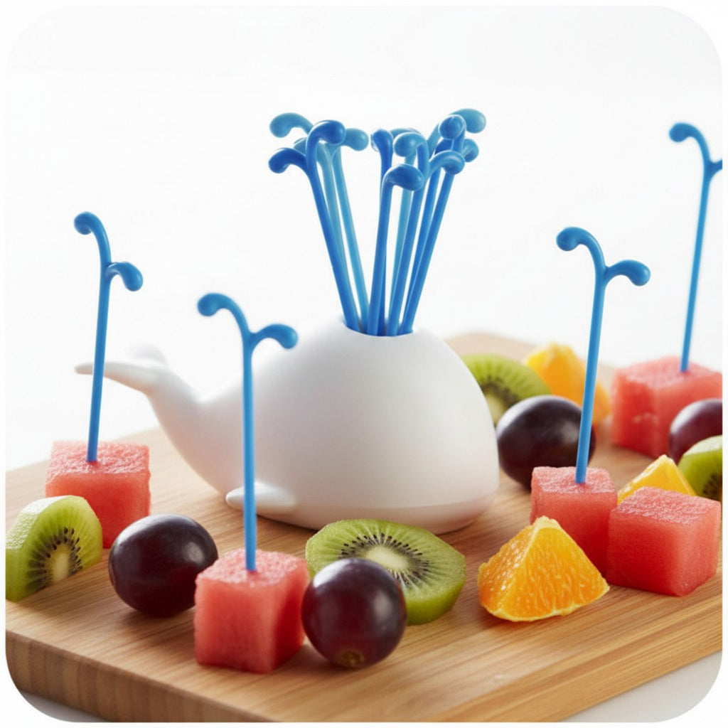 Anna-Kaci 2 Piece Fruit Pick Set with Storage Holder Reusable Food Picks for Snacks and Appetizers