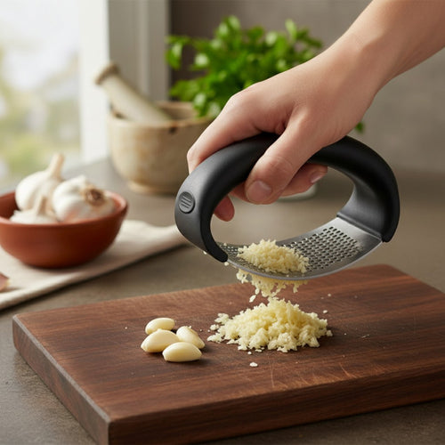Anna-Kaci 3 Piece Garlic Press Set Handheld Mincer Crusher Tools with Ergonomic Handle