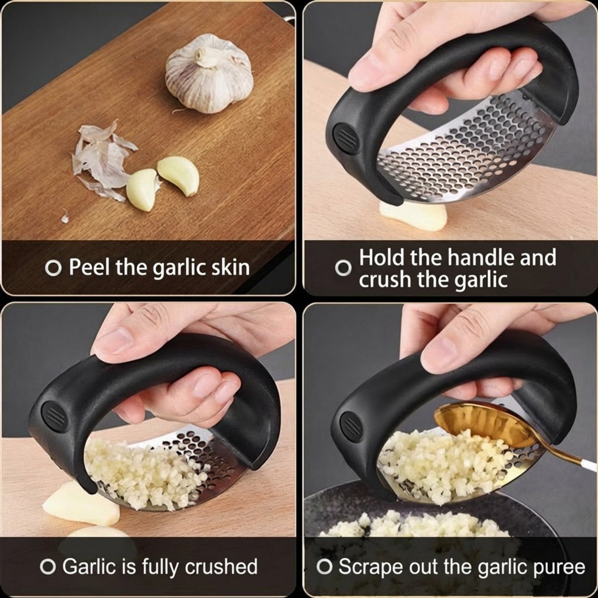Anna-Kaci 3 Piece Garlic Press Set Handheld Mincer Crusher Tools with Ergonomic Handle