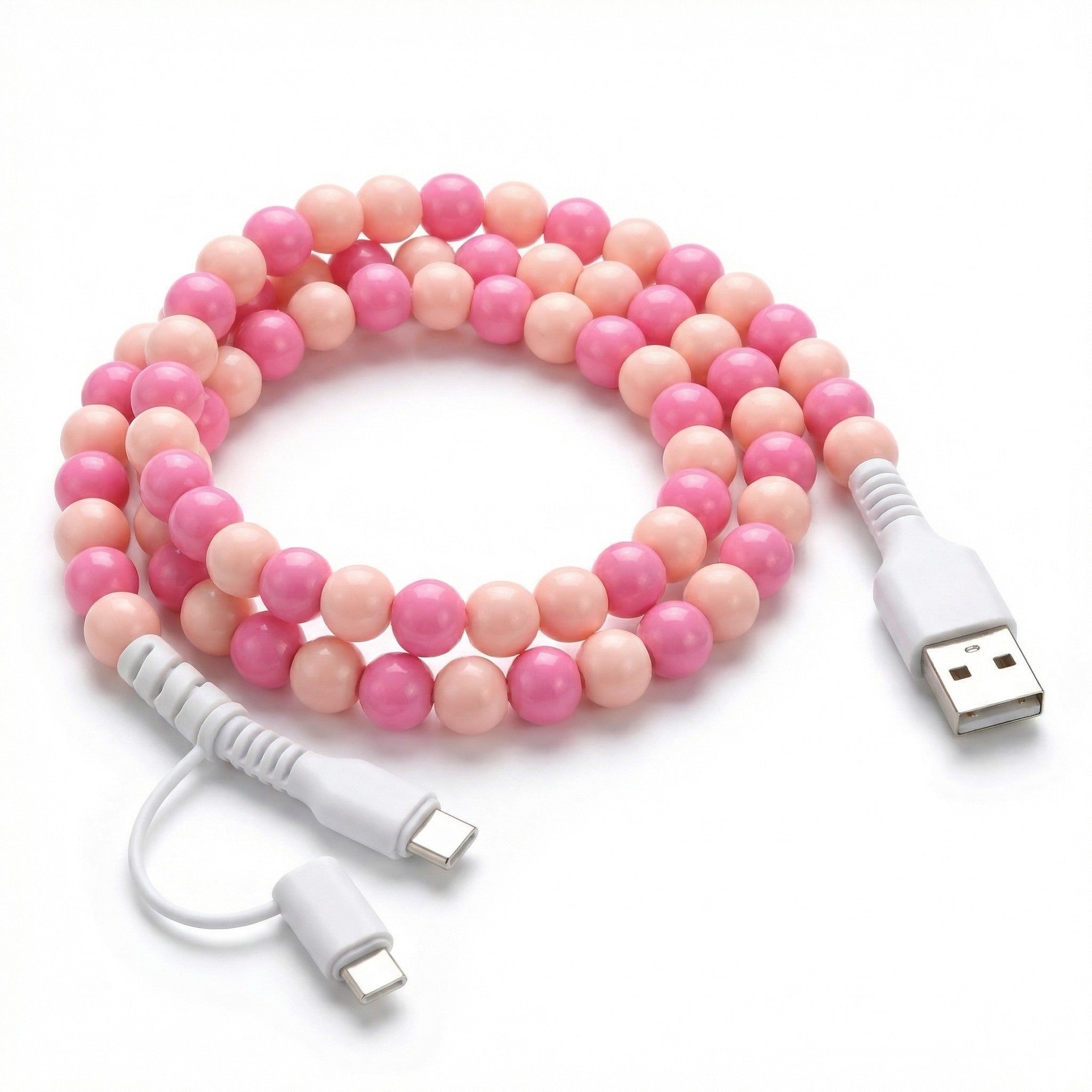 Anna-Kaci Beaded USB Charging Cable 2 in 1 Type C Lightning Cute Pearl Phone Cord
