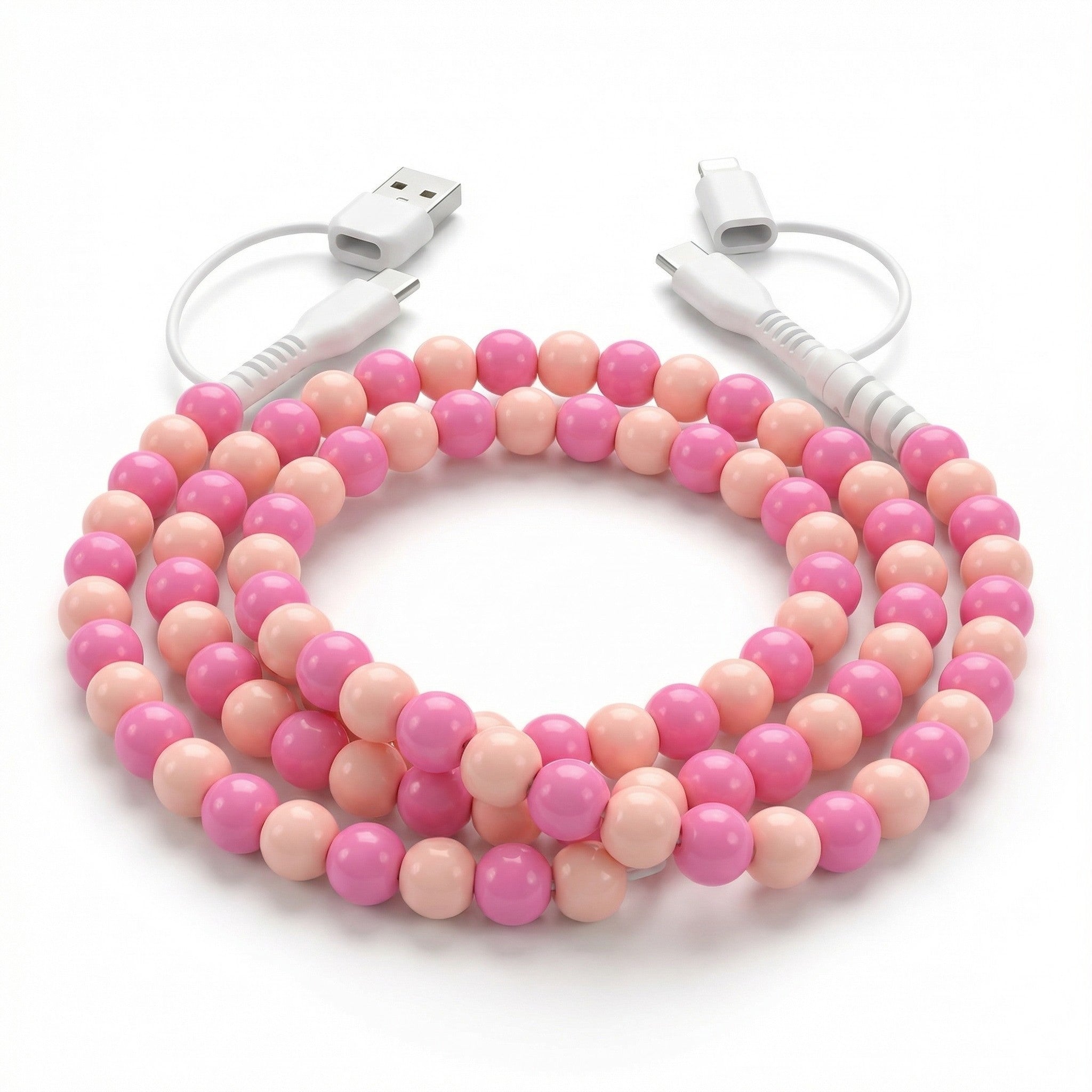 Anna-Kaci Beaded USB Charging Cable 2 in 1 Type C Lightning Cute Pearl Phone Cord
