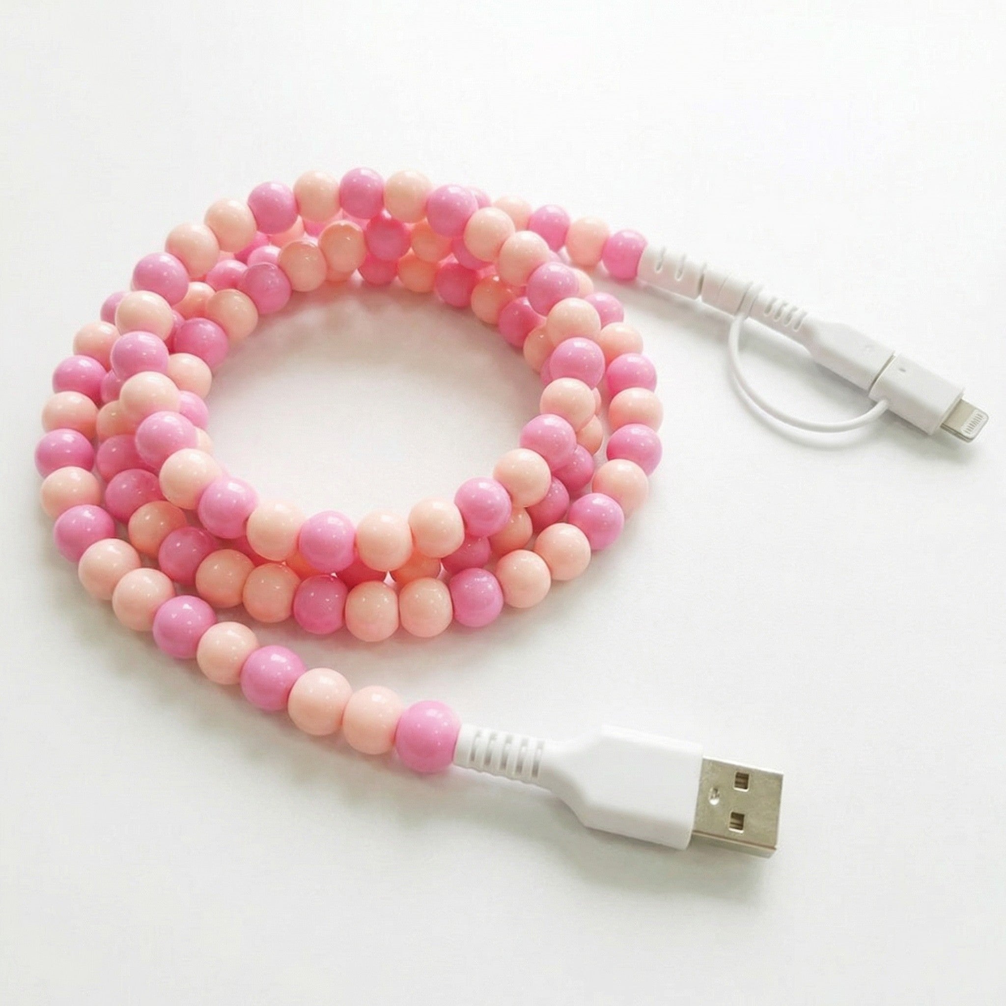 Anna-Kaci Beaded USB Charging Cable 2 in 1 Type C Lightning Cute Pearl Phone Cord