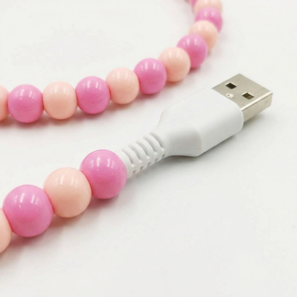 Anna-Kaci Beaded USB Charging Cable 2 in 1 Type C Lightning Cute Pearl Phone Cord