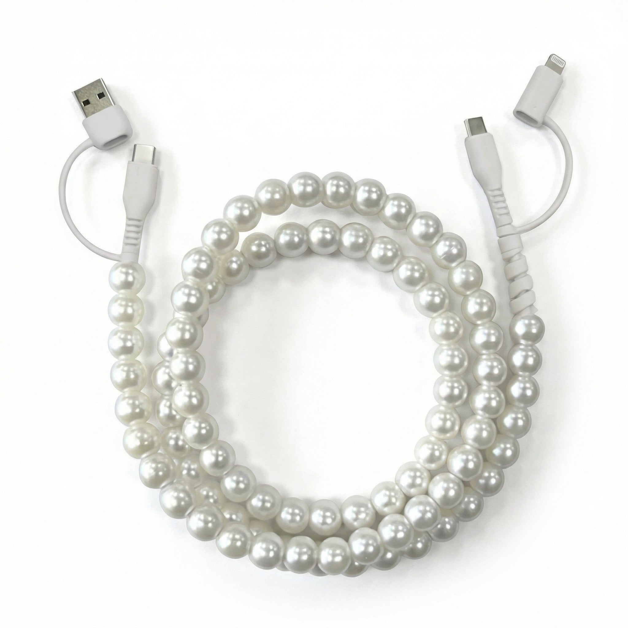 Anna-Kaci Beaded USB Charging Cable 2 in 1 Type C Lightning Cute Pearl Phone Cord