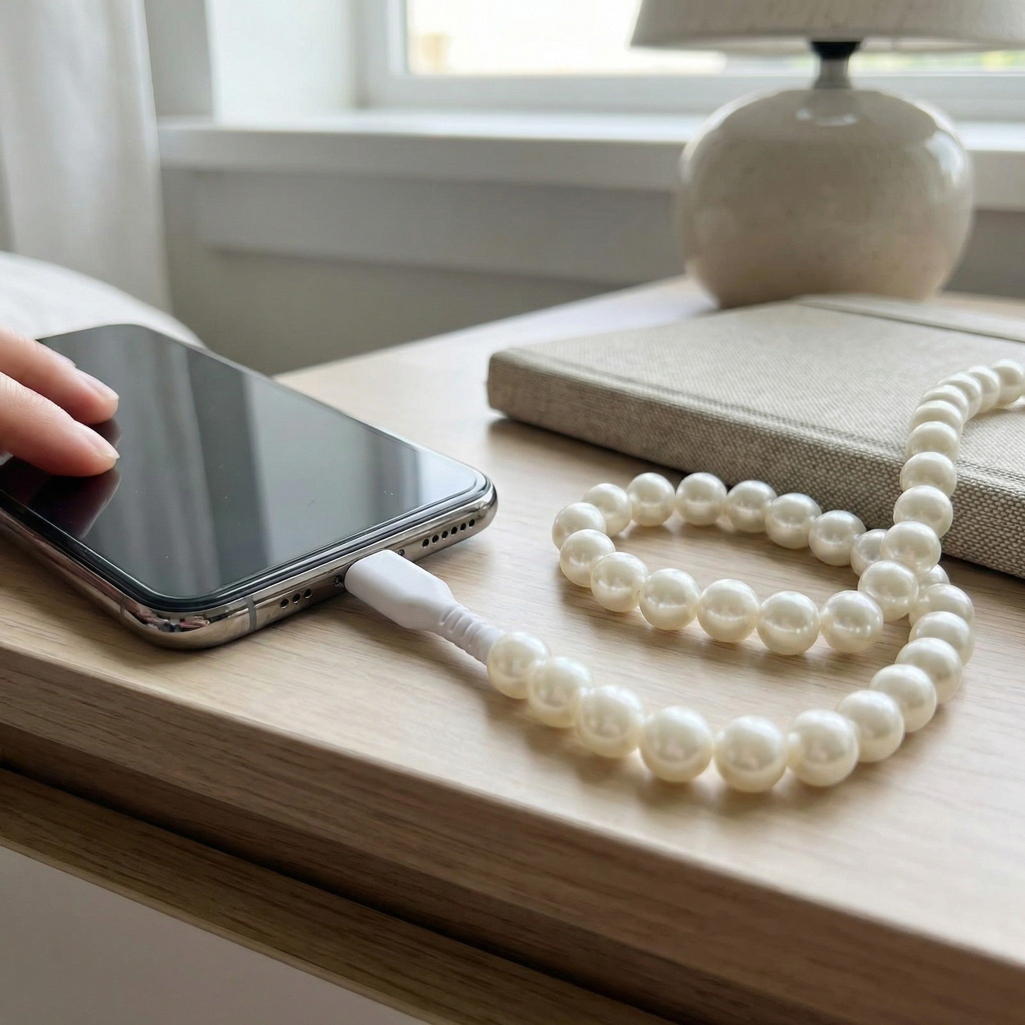 Anna-Kaci Beaded USB Charging Cable 2 in 1 Type C Lightning Cute Pearl Phone Cord
