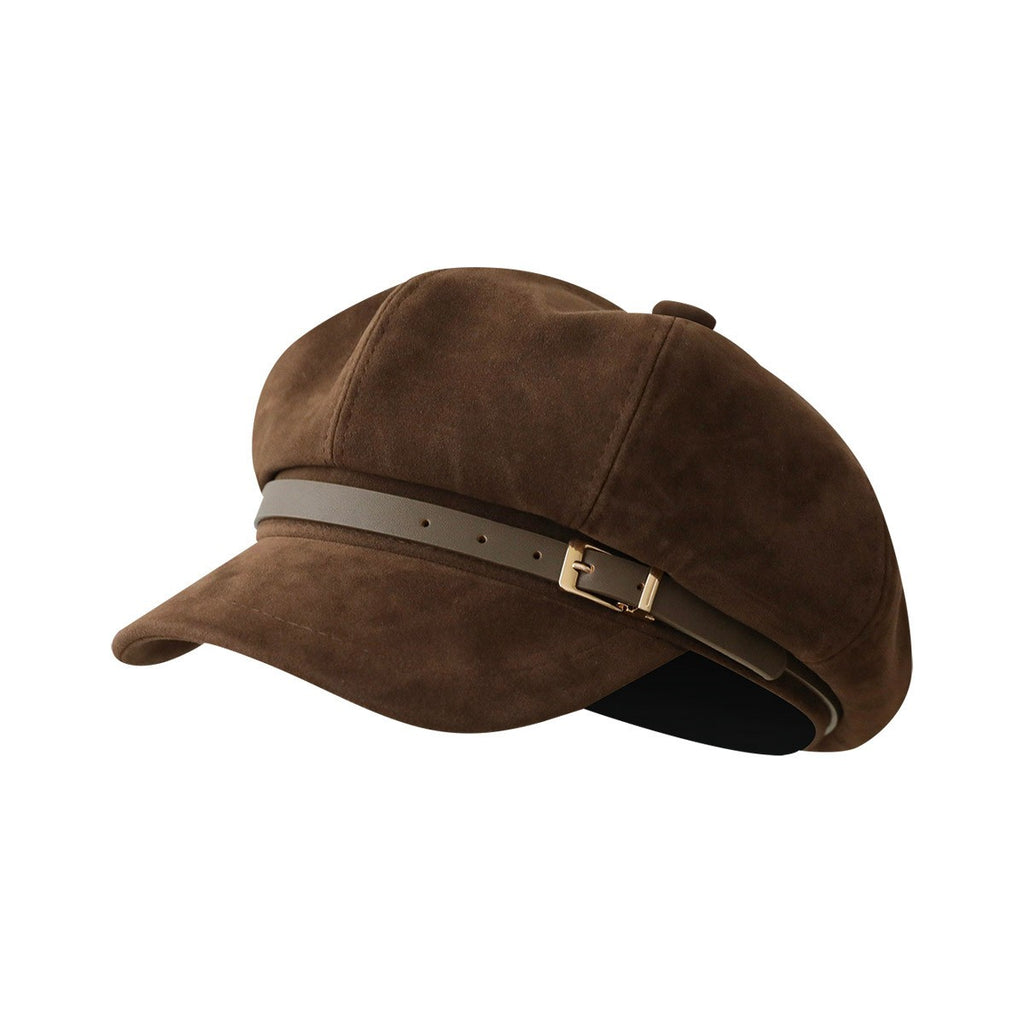 Anna-Kaci Women's Suede-Look Baker Boy Newsboy Cap with Adjustable Buckle Strap Vintage Soft Fall Hat