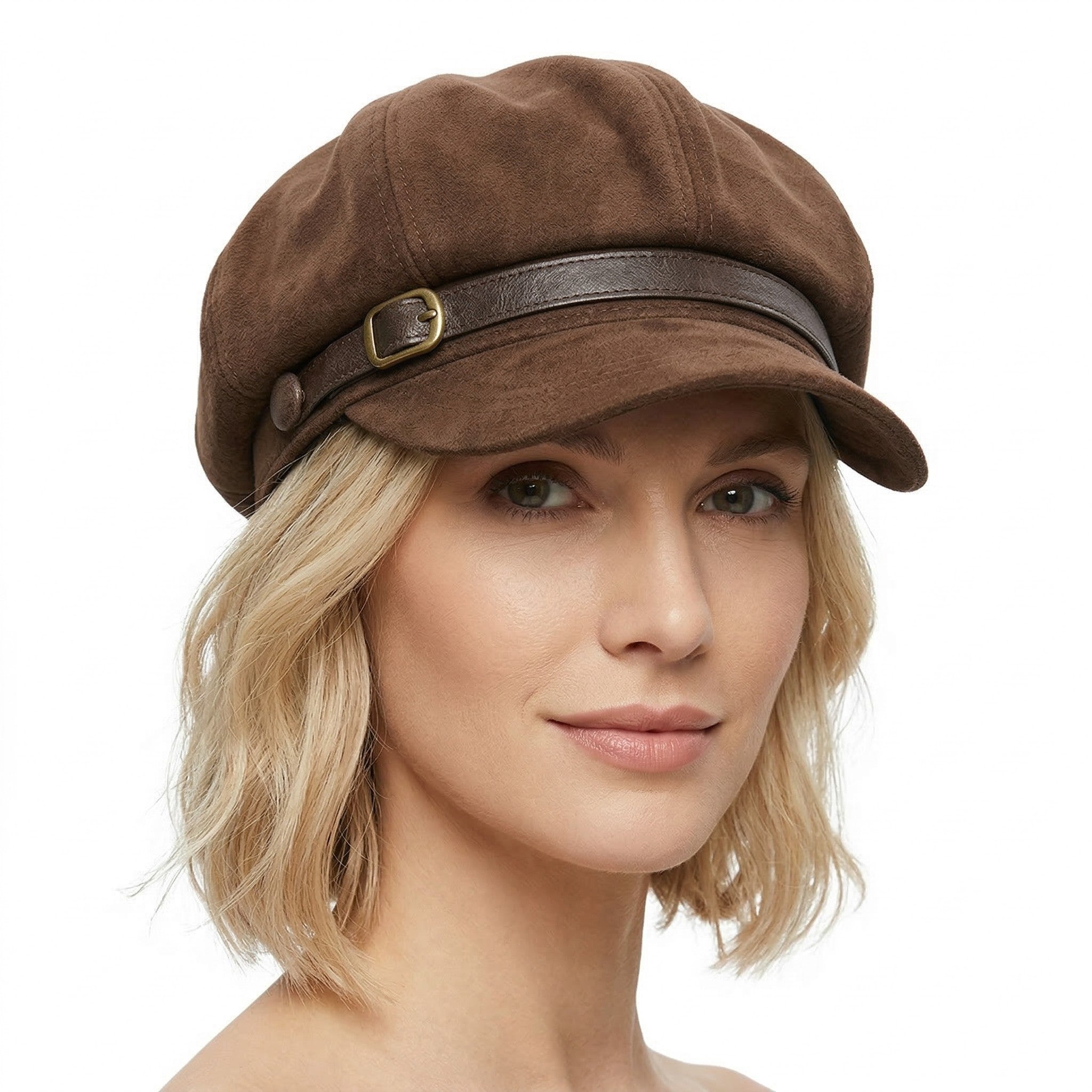 Anna-Kaci Women's Suede-Look Baker Boy Newsboy Cap with Adjustable Buckle Strap Vintage Soft Fall Hat