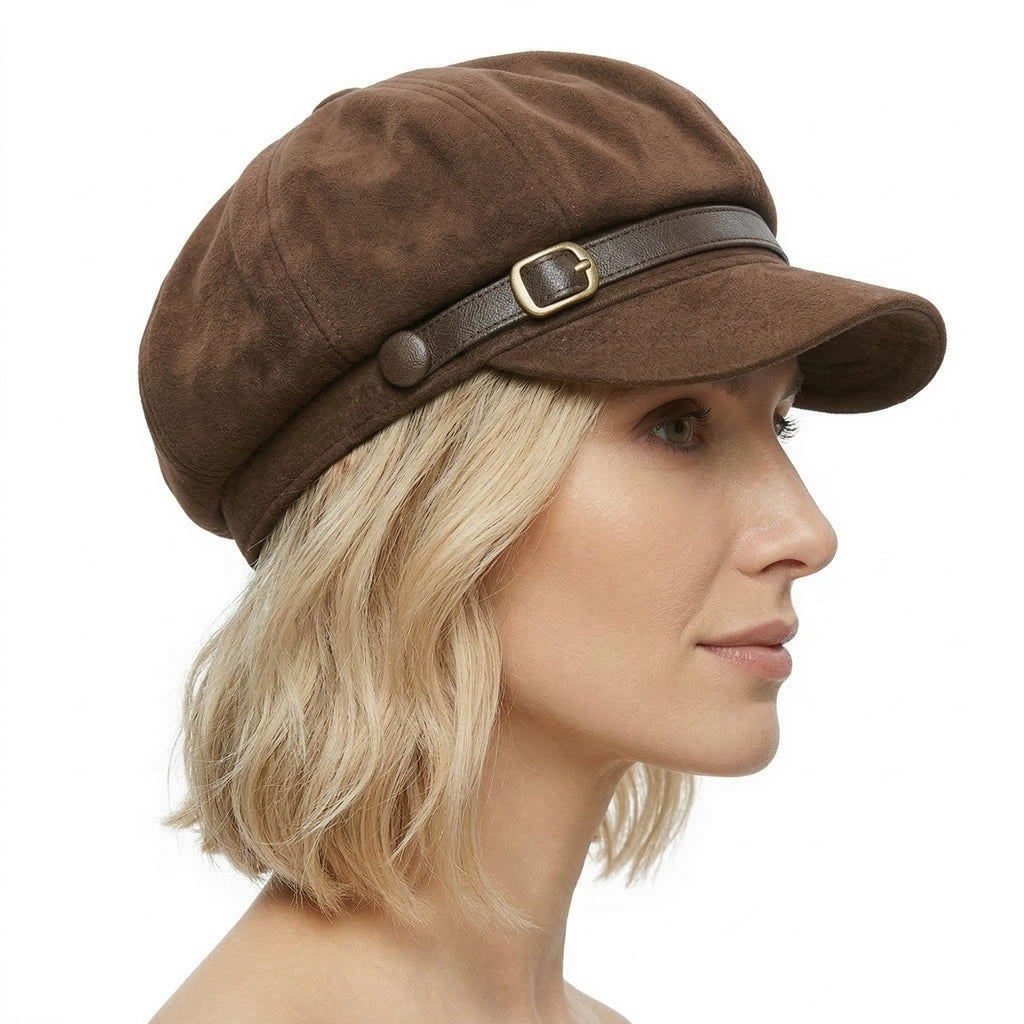 Anna-Kaci Women's Suede-Look Baker Boy Newsboy Cap with Adjustable Buckle Strap Vintage Soft Fall Hat