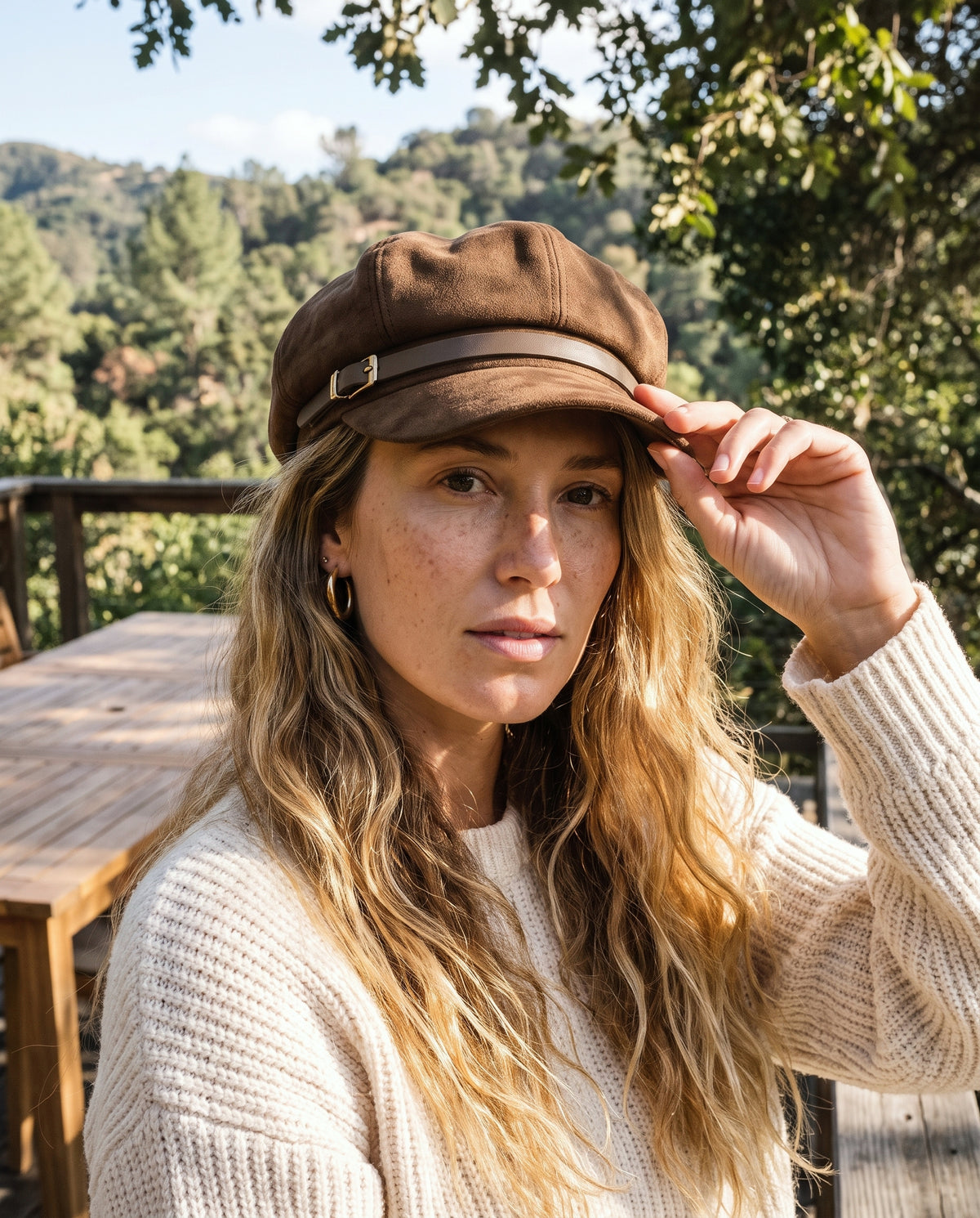 Women's Suede-Look Baker Boy Newsboy Cap with Adjustable Buckle Strap Vintage Soft Fall Hat