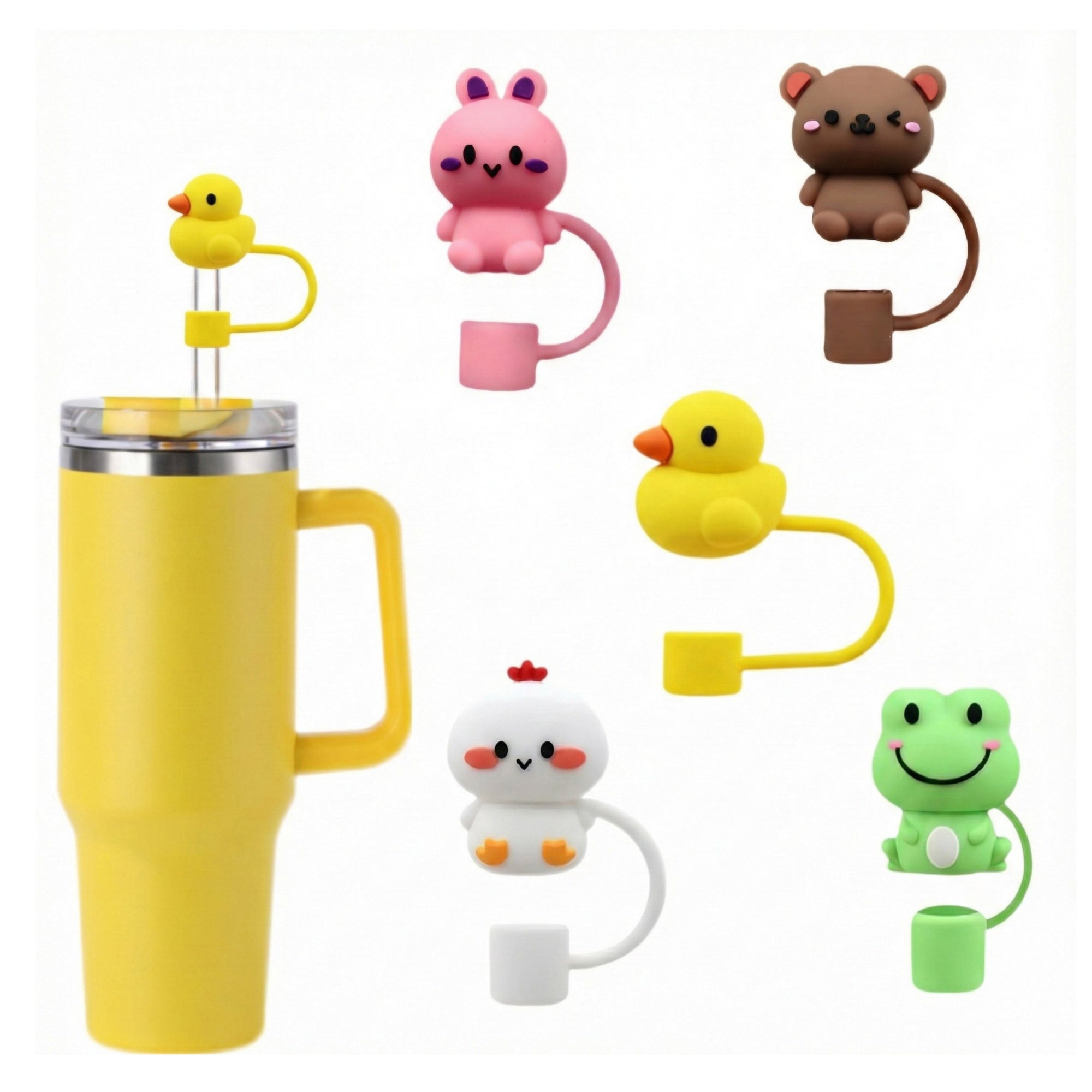 Anna-Kaci Animal Straw Cover Set 5 Pack Cute Silicone Tumbler Straw Caps Reusable Decorative Drink Accessories
