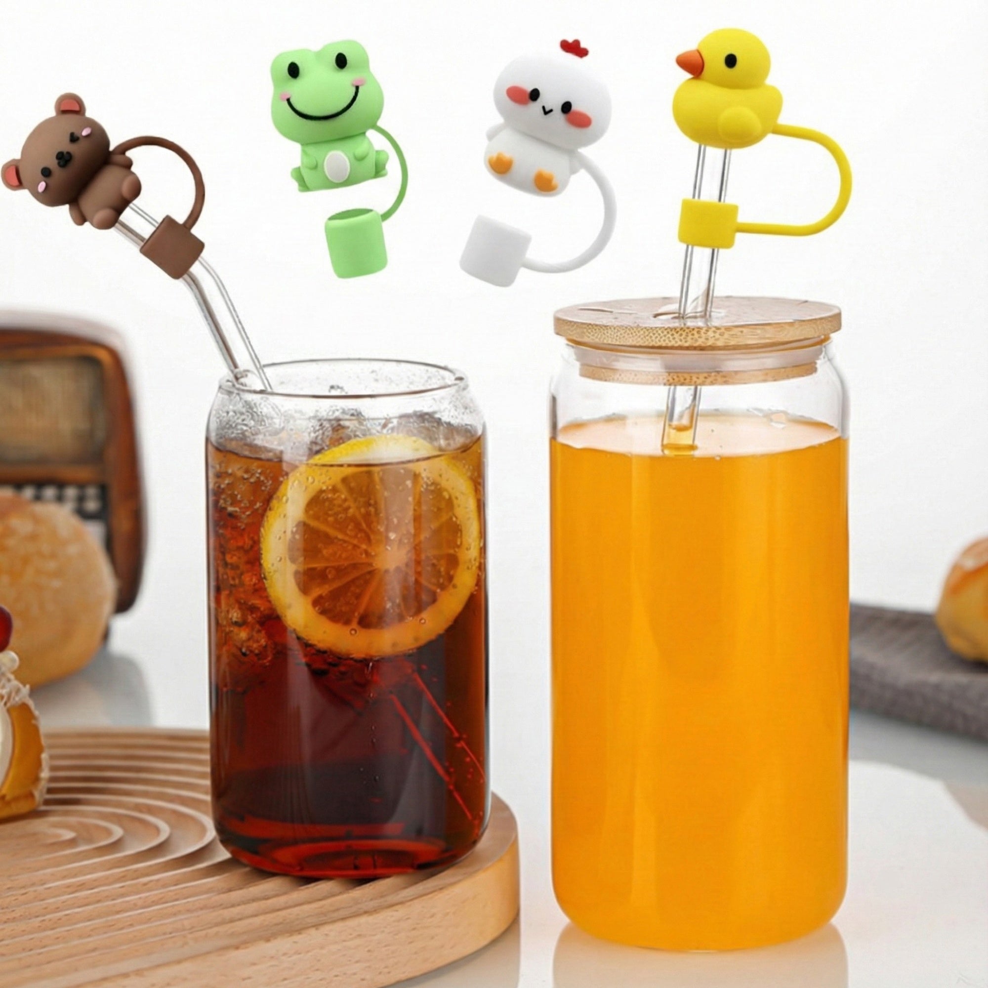Anna-Kaci Animal Straw Cover Set 5 Pack Cute Silicone Tumbler Straw Caps Reusable Decorative Drink Accessories