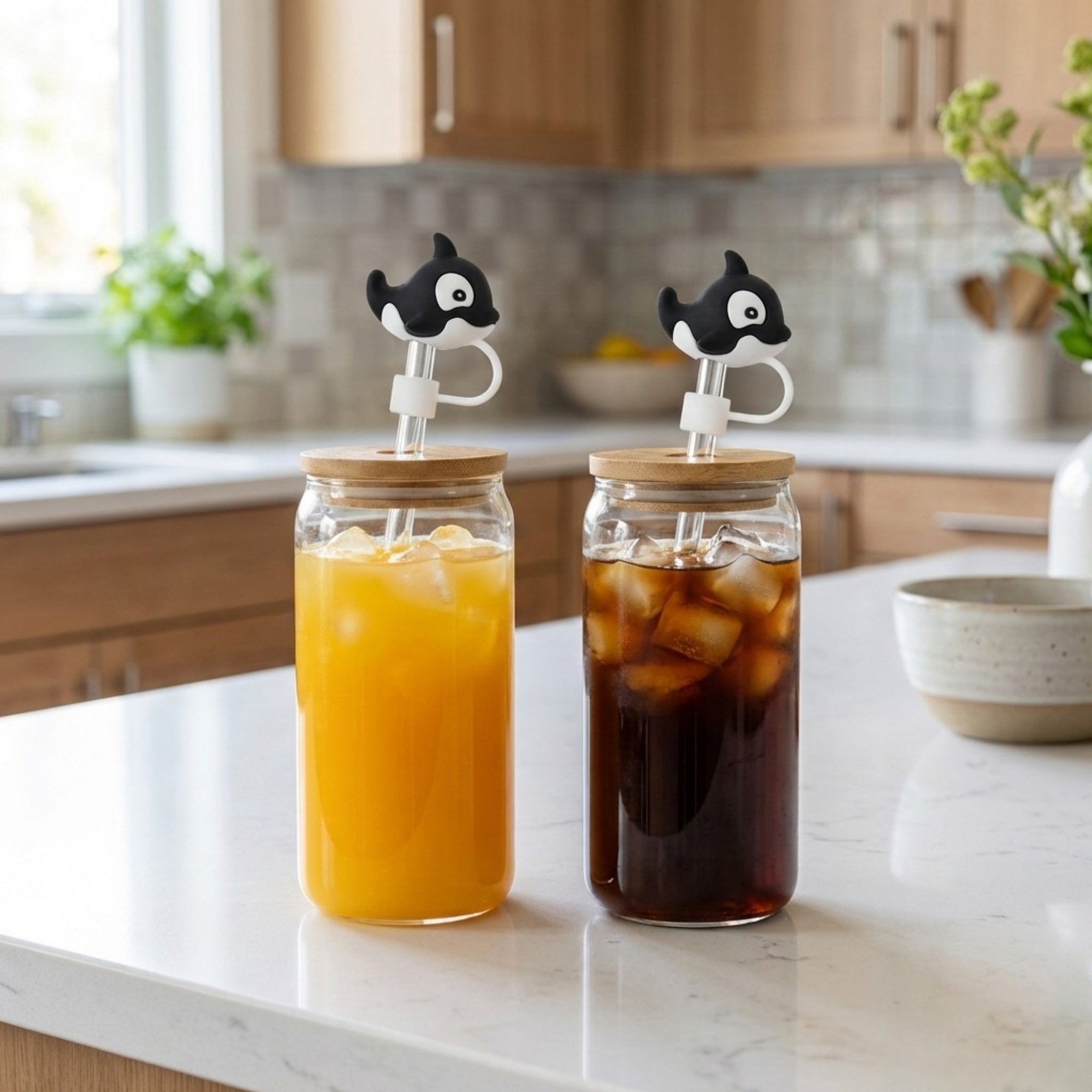 Anna-Kaci Whale Straw Cover Set 5 Pack Silicone Tumbler Straw Cap Reusable Decorative Drink Accessories