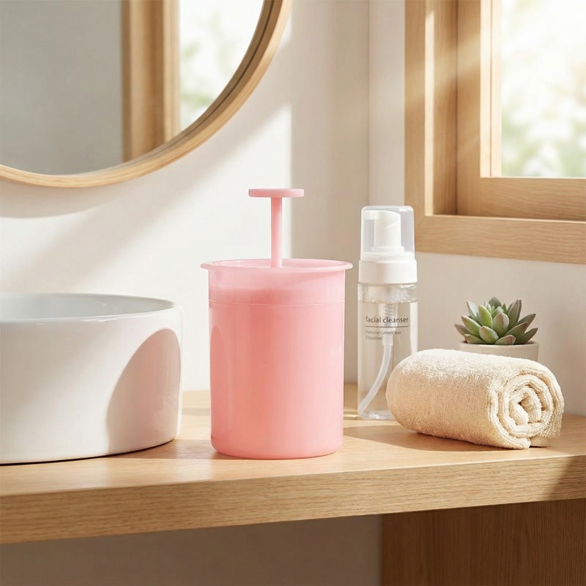 Anna-Kaci Foaming Face Cleanser Cup Manual Foam Maker Bottle Hand Press Facial Cleanser Pump