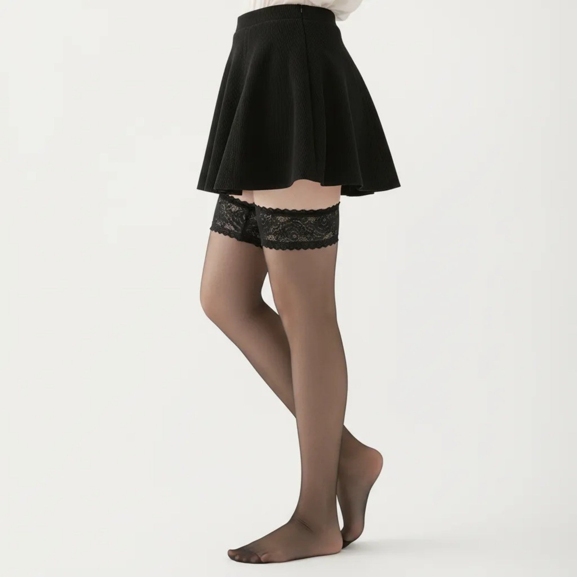 Anna-Kaci Women's Lace Top Thigh High Stockings with Stretch Fit and Smooth Sheer Finish