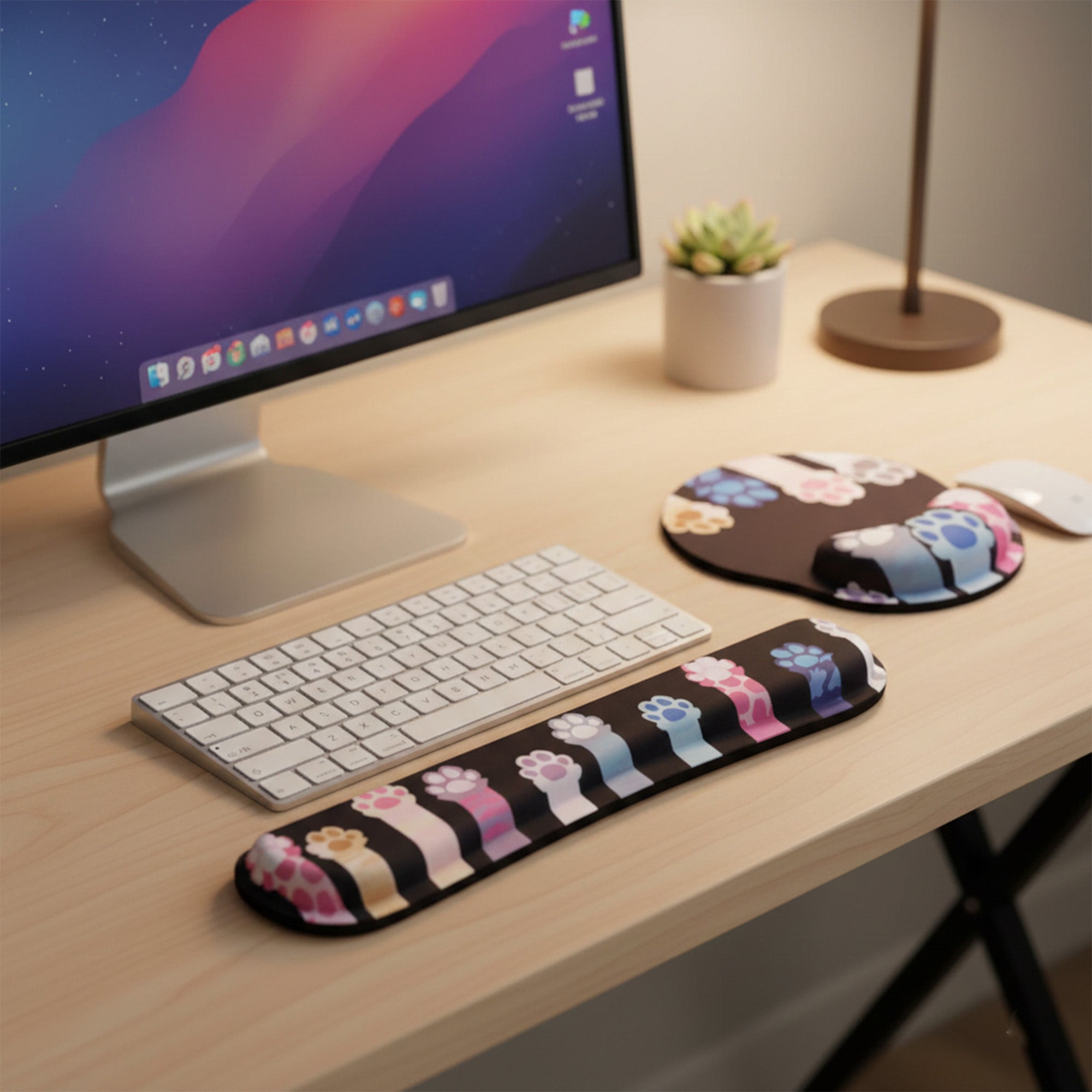 Anna-Kaci Fabric Mouse Pad and Wrist Rest Set with Ergonomic Support Cute Paw Print Design