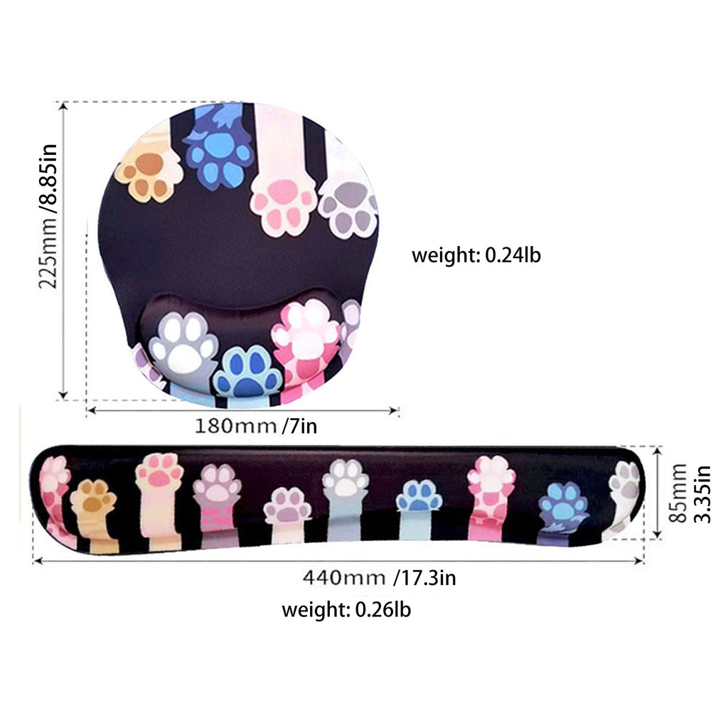 Anna-Kaci Fabric Mouse Pad and Wrist Rest Set with Ergonomic Support Cute Paw Print Design