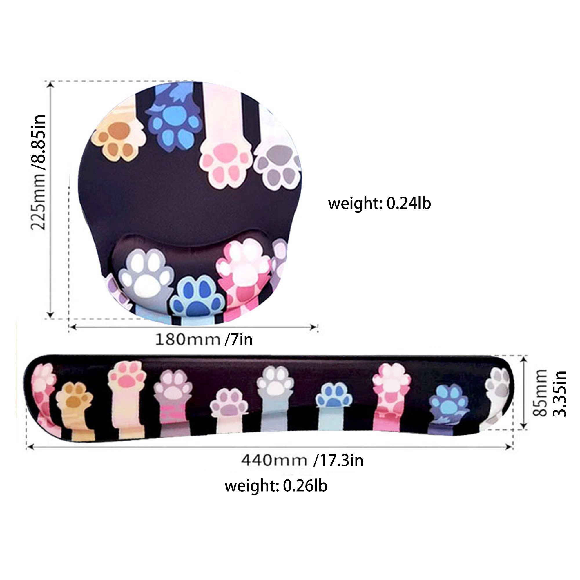 Anna-Kaci Fabric Mouse Pad and Wrist Rest Set with Ergonomic Support Cute Paw Print Design
