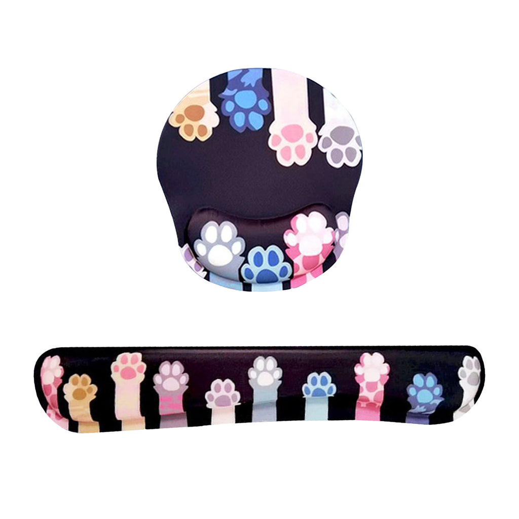 Anna-Kaci Fabric Mouse Pad and Wrist Rest Set with Ergonomic Support Cute Paw Print Design