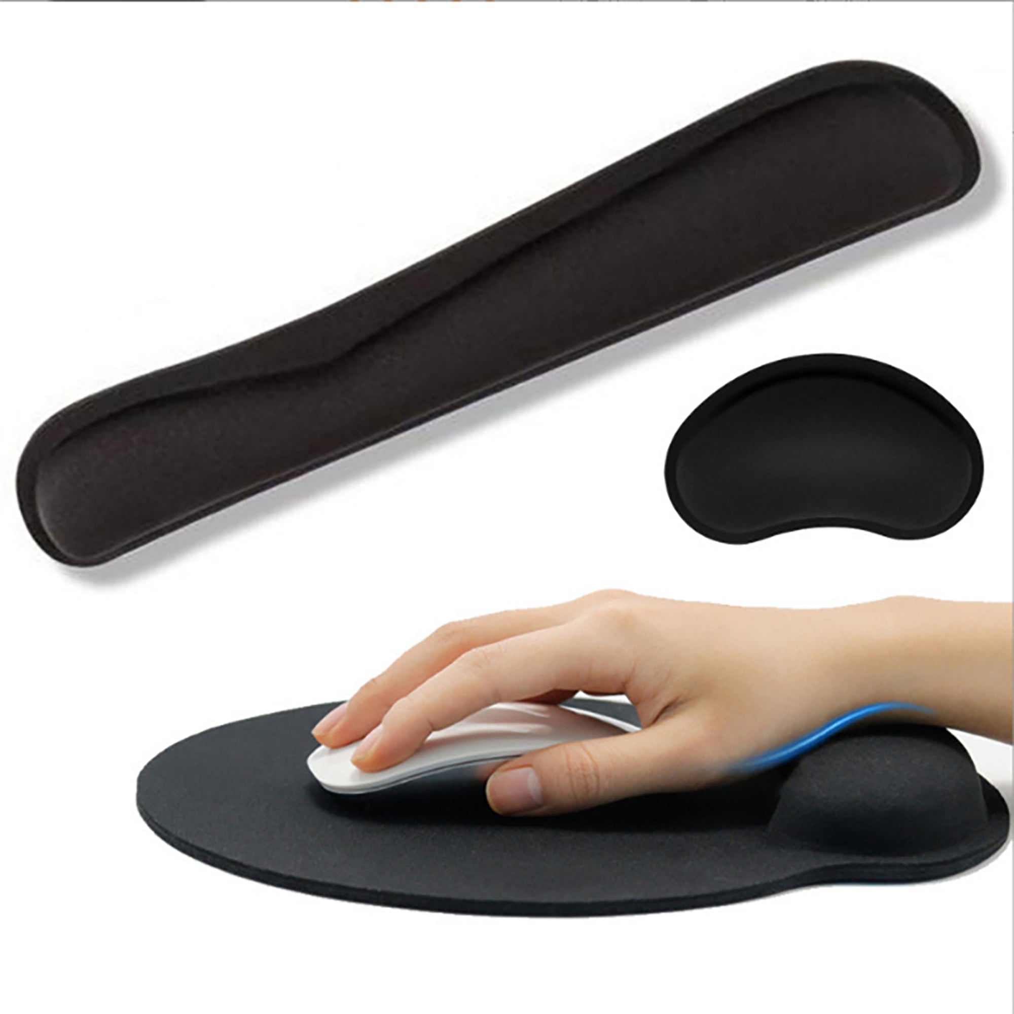 Anna-Kaci Black Fabric Mouse Pad with Ergonomic Wrist Rest 3 Piece Set Memory Foam Support