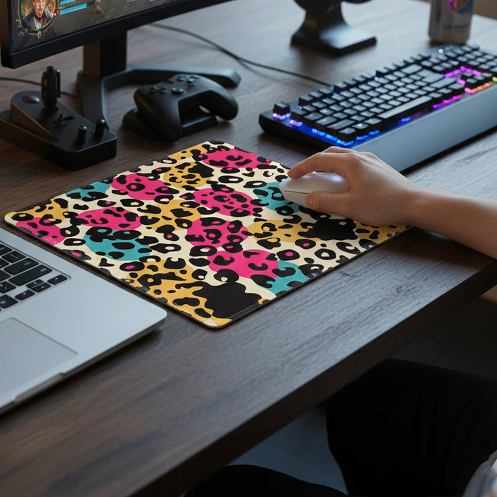 Anna-Kaci Colorful Leopard Print Mouse Pad with Non Slip Rubber Base and Smooth Fabric Surface