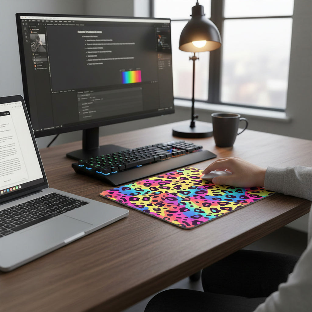 Anna-Kaci Colorful Leopard Print Mouse Pad with Non Slip Rubber Base and Smooth Fabric Surface