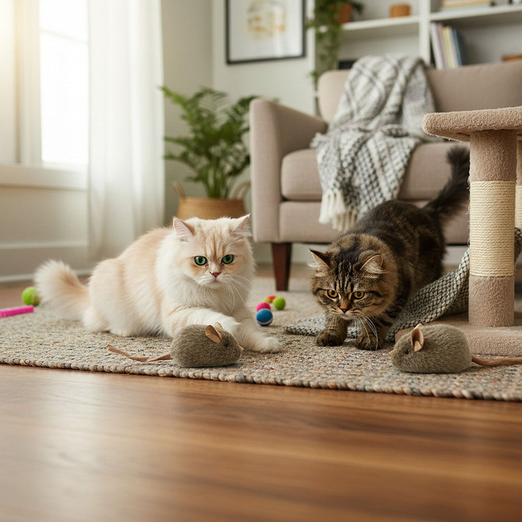 Anna-Kaci Plush Mouse Cat Toys 2-Pack Soft Faux Fur Design with Tails for Interactive Play