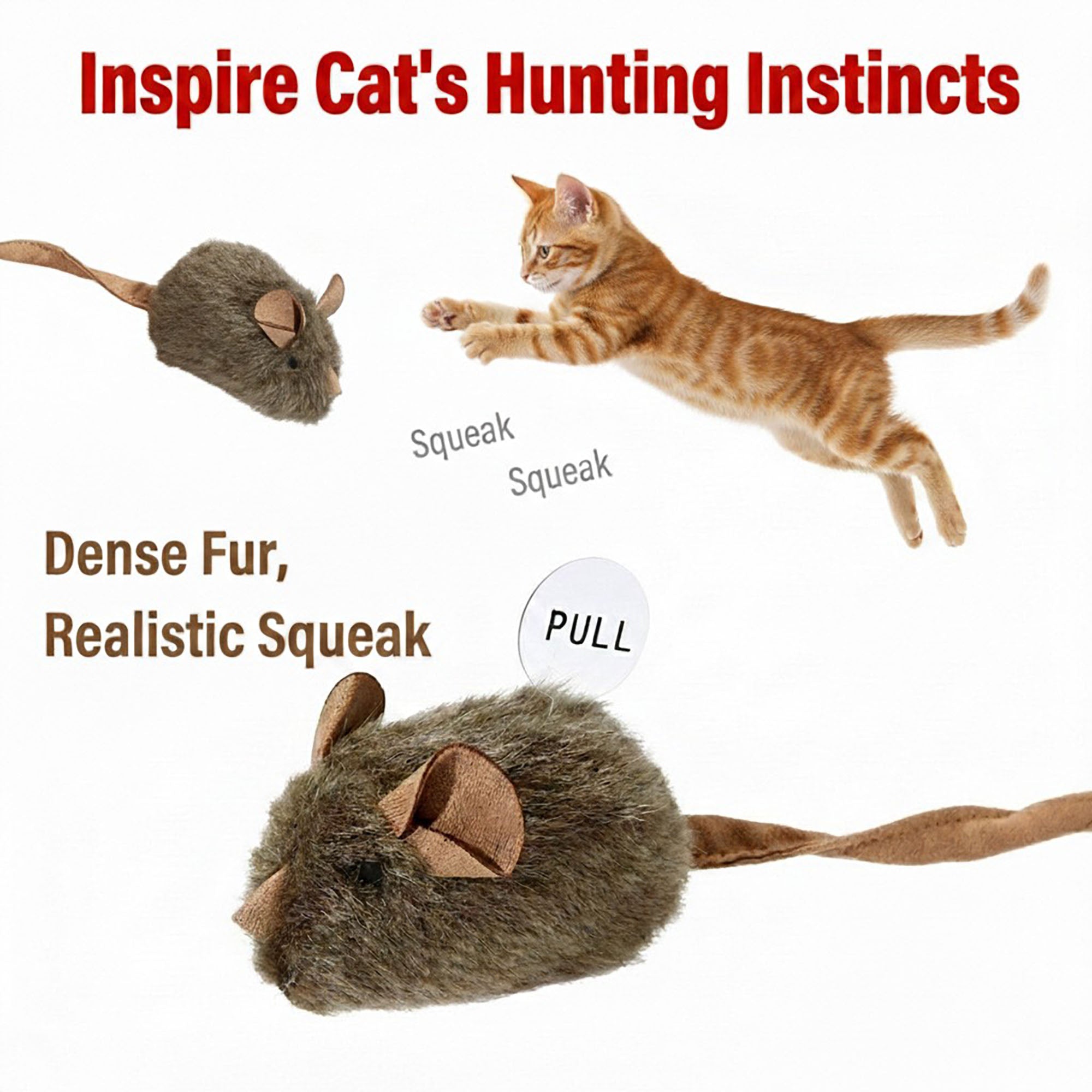 Anna-Kaci Plush Mouse Cat Toys 2-Pack Soft Faux Fur Design with Tails for Interactive Play